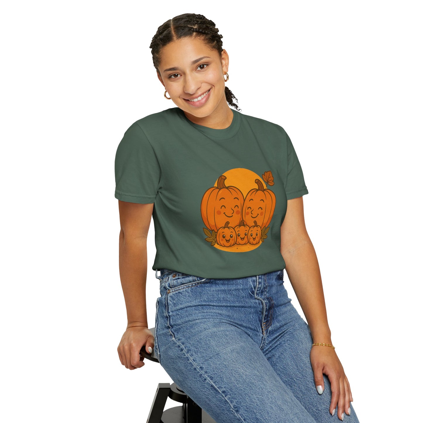 Cute Pumpkin Family T-Shirt with Three Baby Pumpkins – Fall Harvest Graphic Tee, Autumn Thanksgiving Shirt