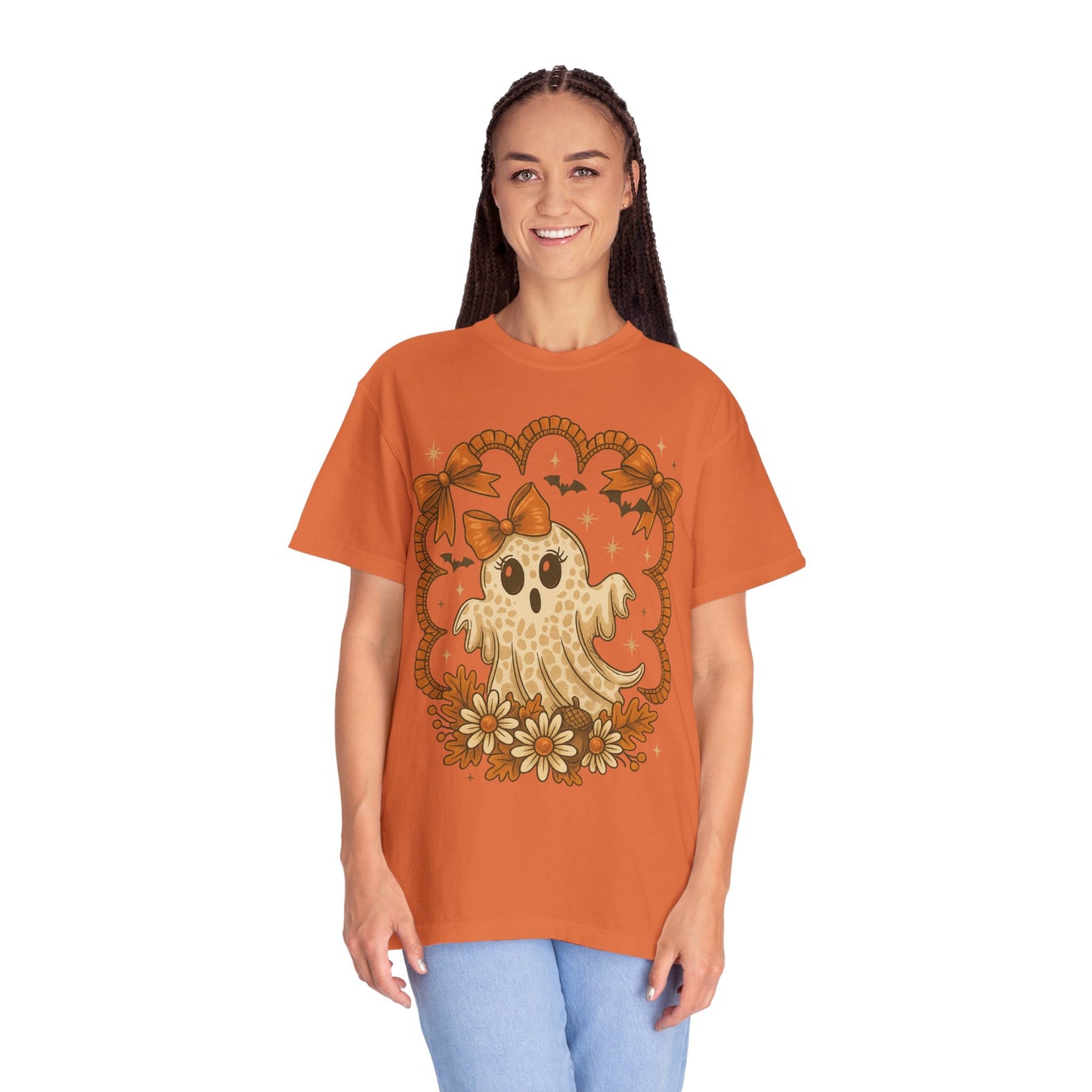 Cute Ghost T-Shirt, Halloween Graphic Tee with Bow, Spooky Season Fall Shirt for Women & Men