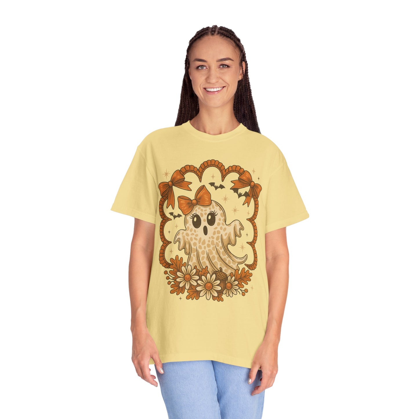 Cute Ghost T-Shirt, Halloween Graphic Tee with Bow, Spooky Season Fall Shirt for Women & Men