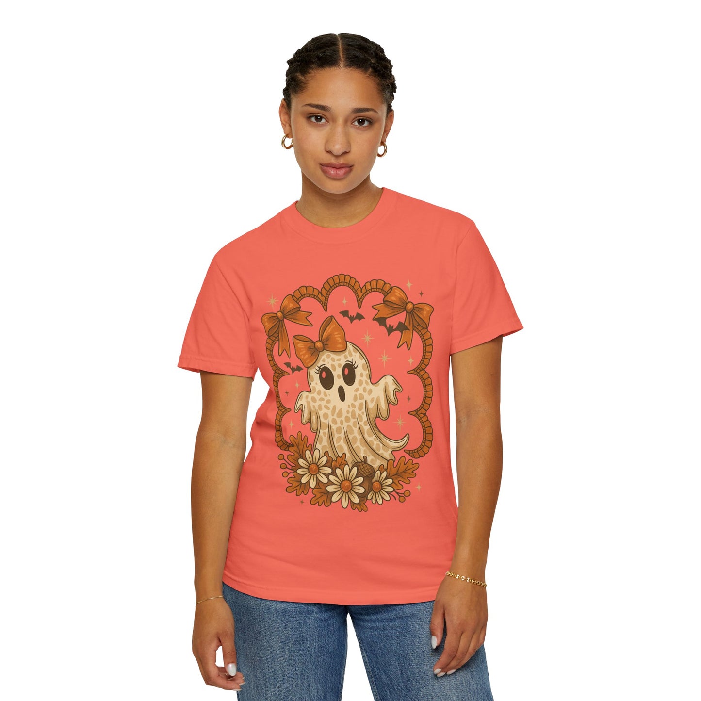 Cute Ghost T-Shirt, Halloween Graphic Tee with Bow, Spooky Season Fall Shirt for Women & Men
