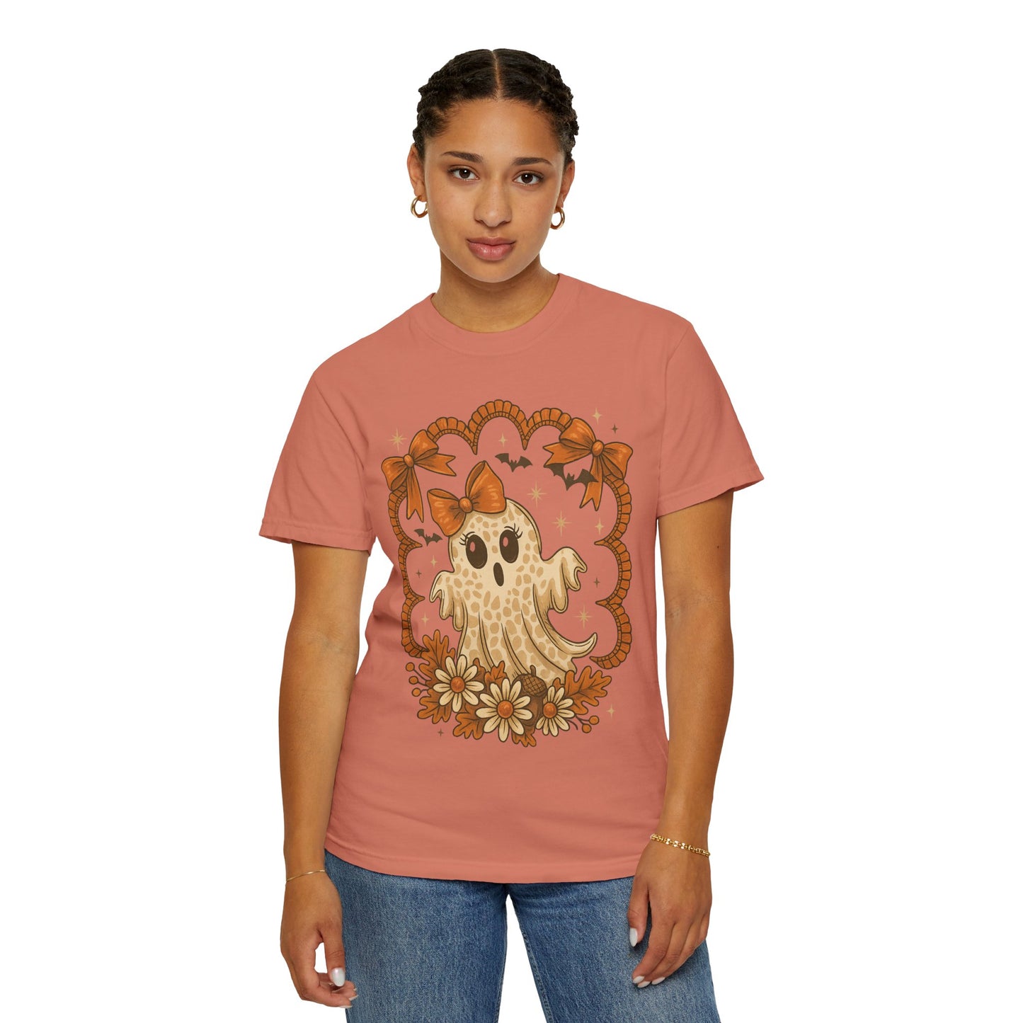 Cute Ghost T-Shirt, Halloween Graphic Tee with Bow, Spooky Season Fall Shirt for Women & Men