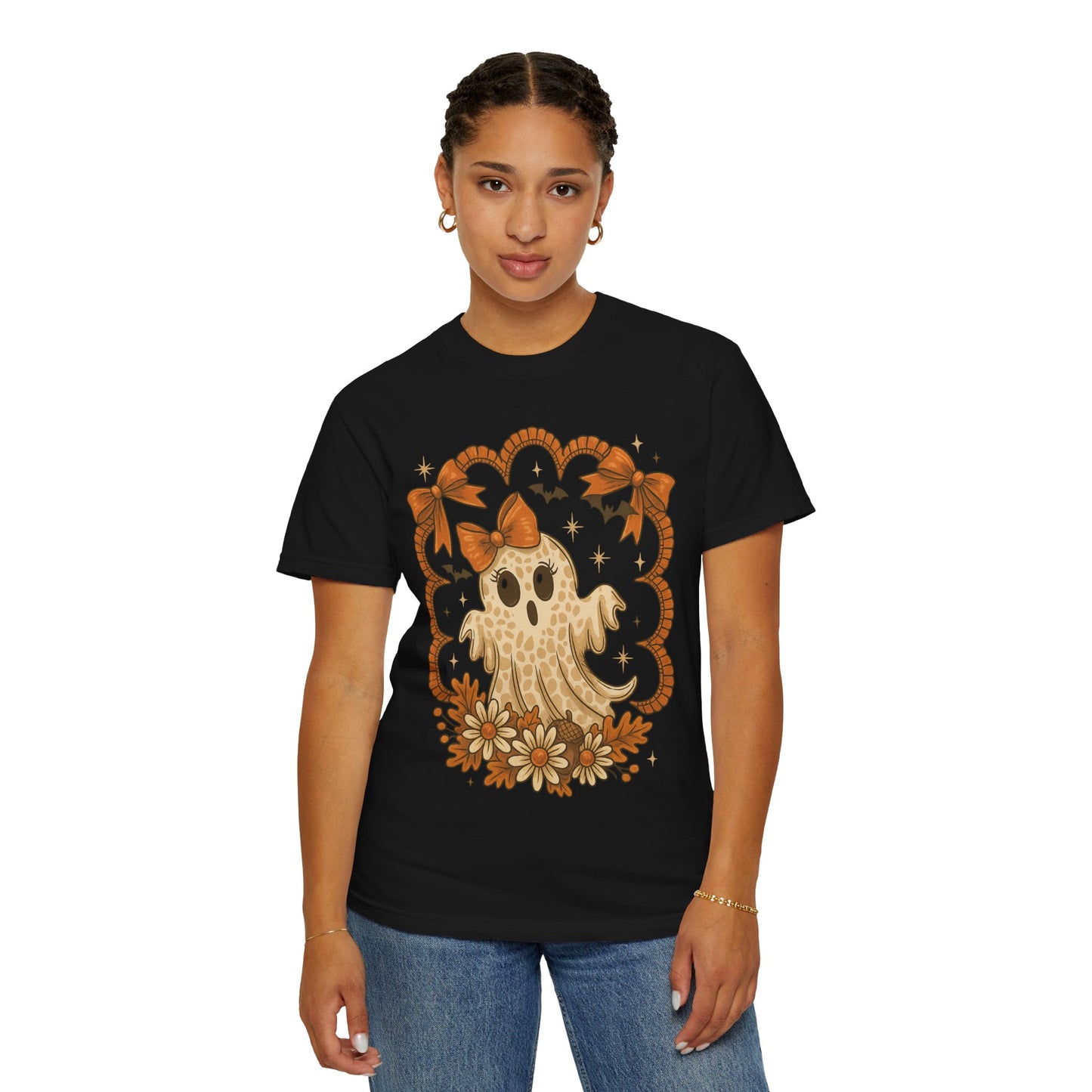 Cute Ghost T-Shirt, Halloween Graphic Tee with Bow, Spooky Season Fall Shirt for Women & Men
