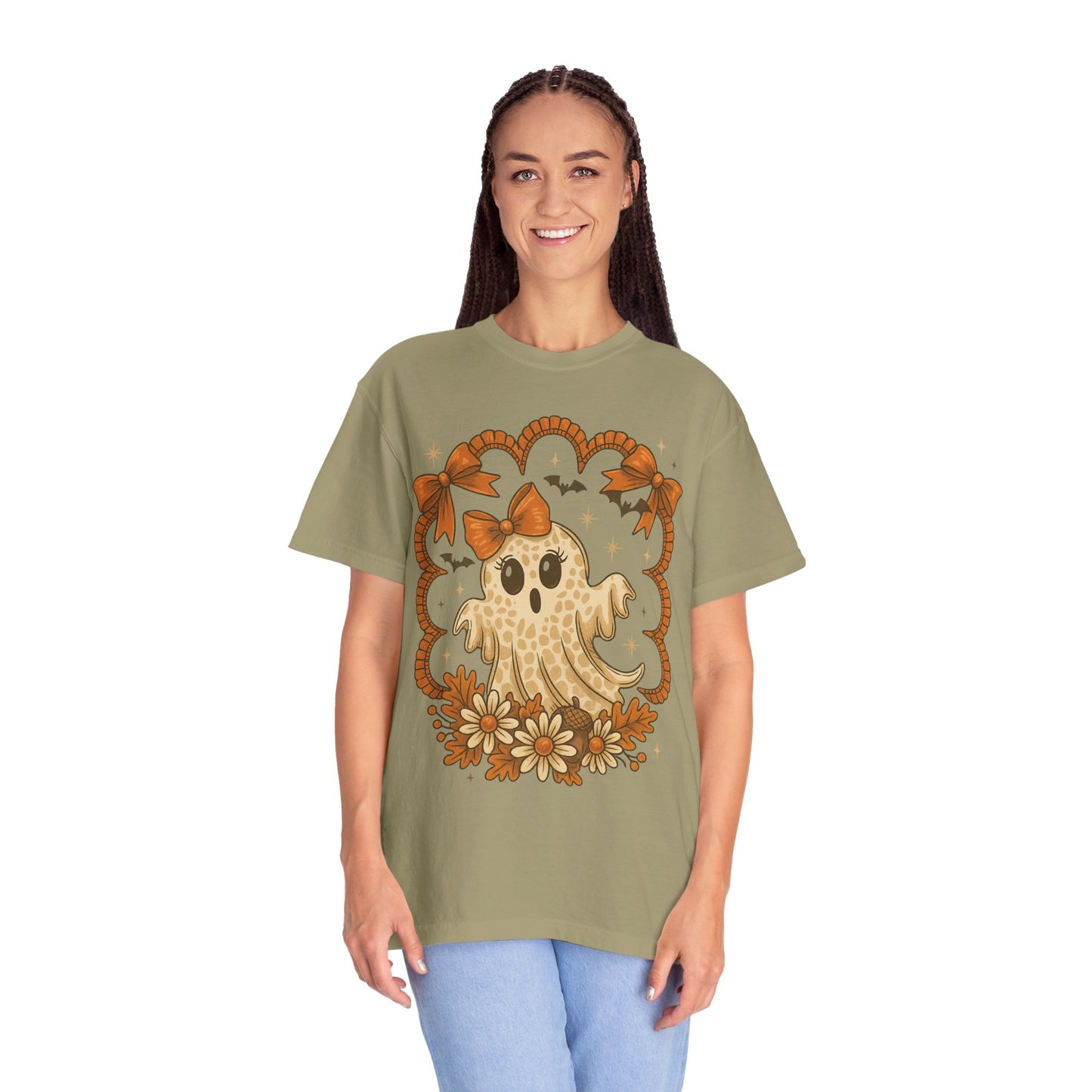 Cute Ghost T-Shirt, Halloween Graphic Tee with Bow, Spooky Season Fall Shirt for Women & Men