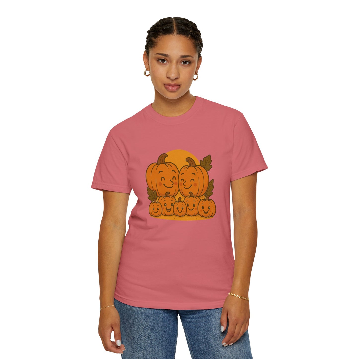 Cute Pumpkin Family T-Shirt with Five Baby Pumpkins – Fall Harvest Graphic Tee, Autumn Thanksgiving Shirt