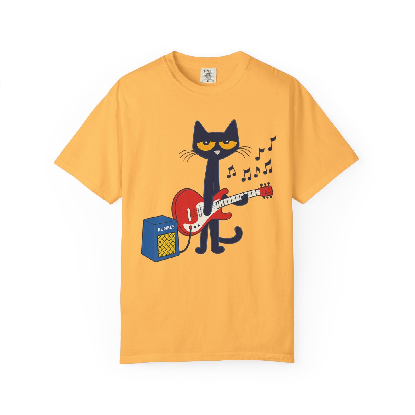 Meow & Roll T-Shirt – Cartoon Cat Playing Guitar