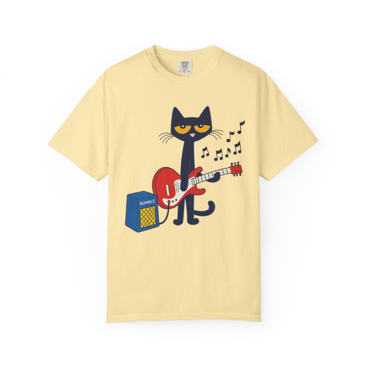 Meow & Roll T-Shirt – Cartoon Cat Playing Guitar