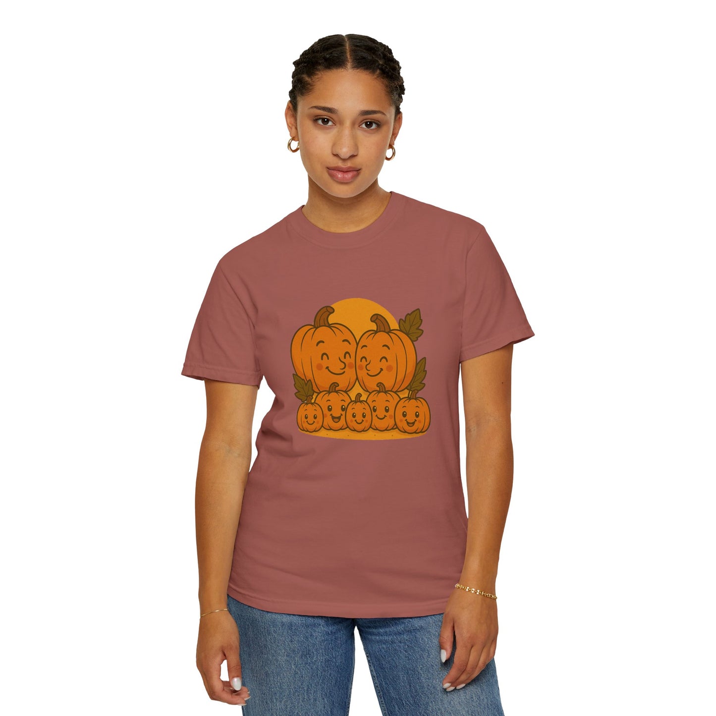 Cute Pumpkin Family T-Shirt with Five Baby Pumpkins – Fall Harvest Graphic Tee, Autumn Thanksgiving Shirt