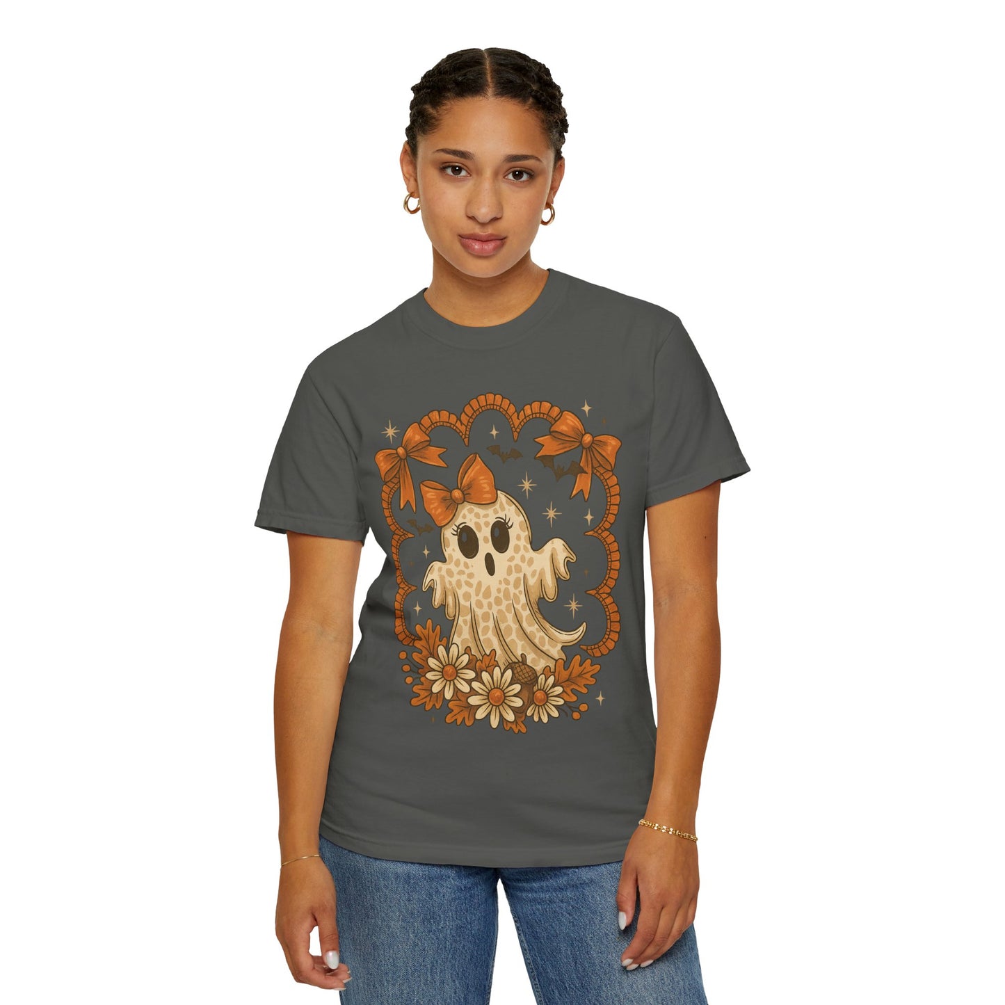 Cute Ghost T-Shirt, Halloween Graphic Tee with Bow, Spooky Season Fall Shirt for Women & Men
