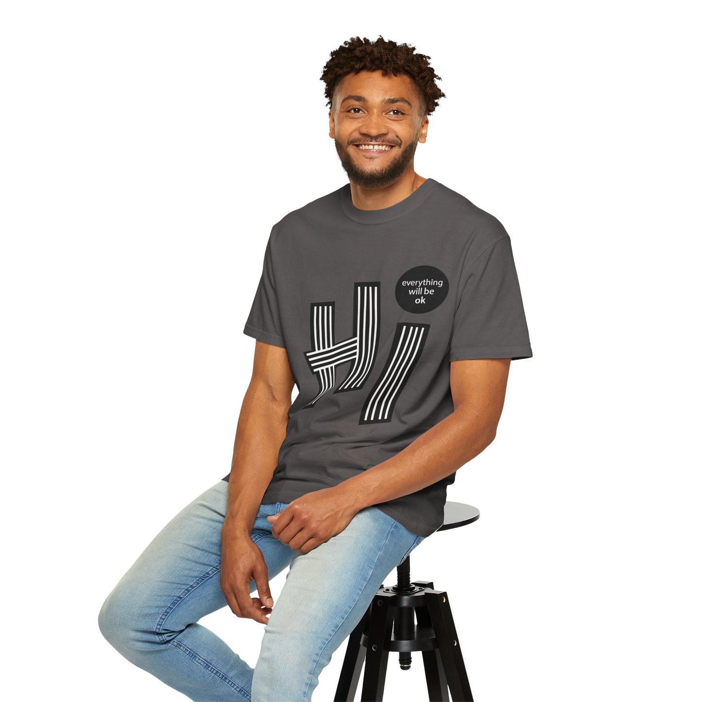 Positive Vibes T-Shirt - Hi Typography Tee with Encouraging Quote
