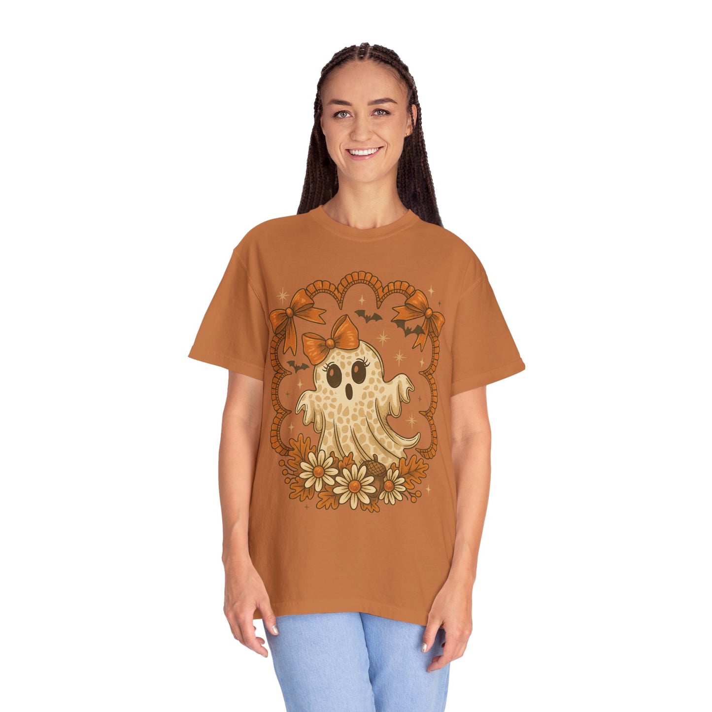 Cute Ghost T-Shirt, Halloween Graphic Tee with Bow, Spooky Season Fall Shirt for Women & Men