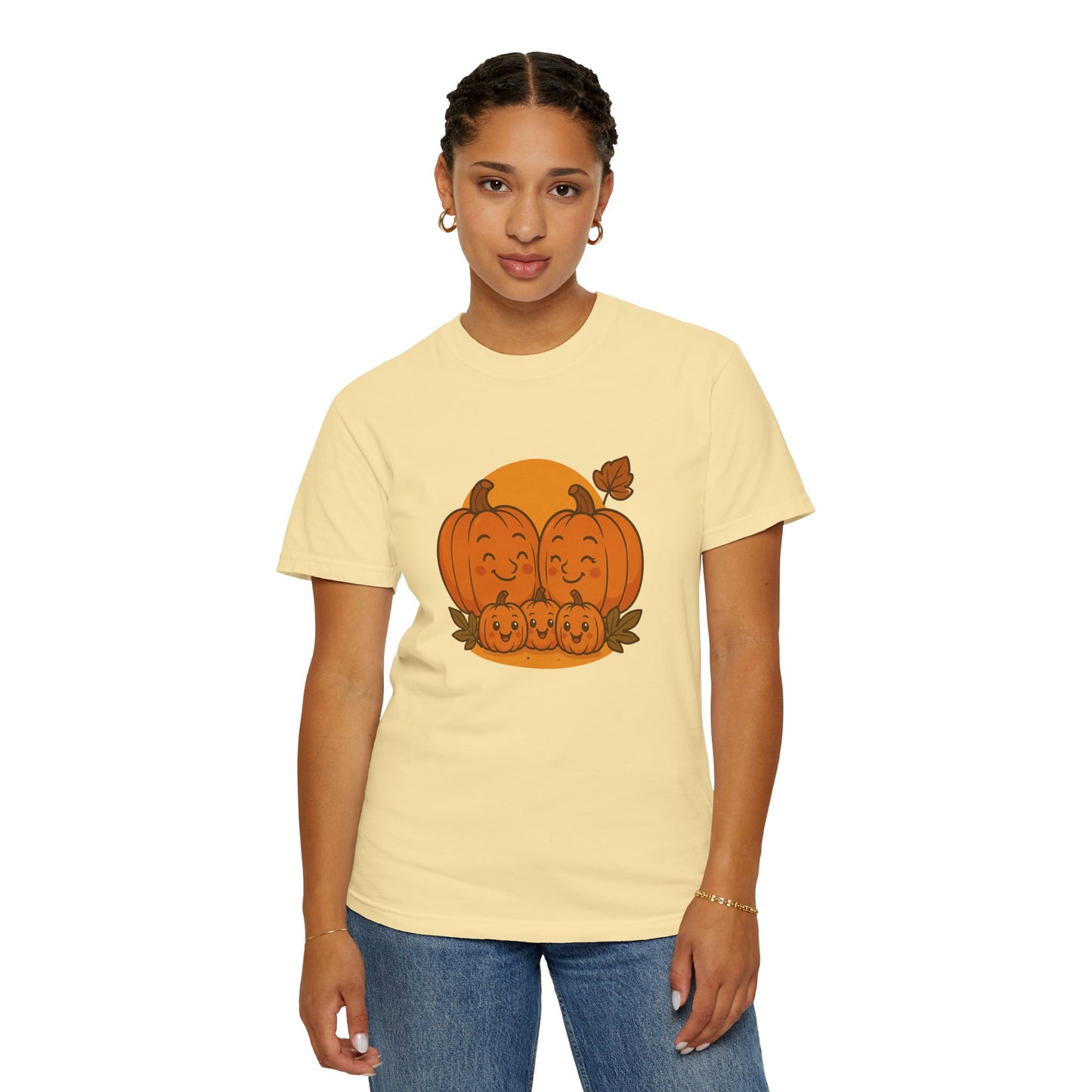 Cute Pumpkin Family T-Shirt with Three Baby Pumpkins – Fall Harvest Graphic Tee, Autumn Thanksgiving Shirt