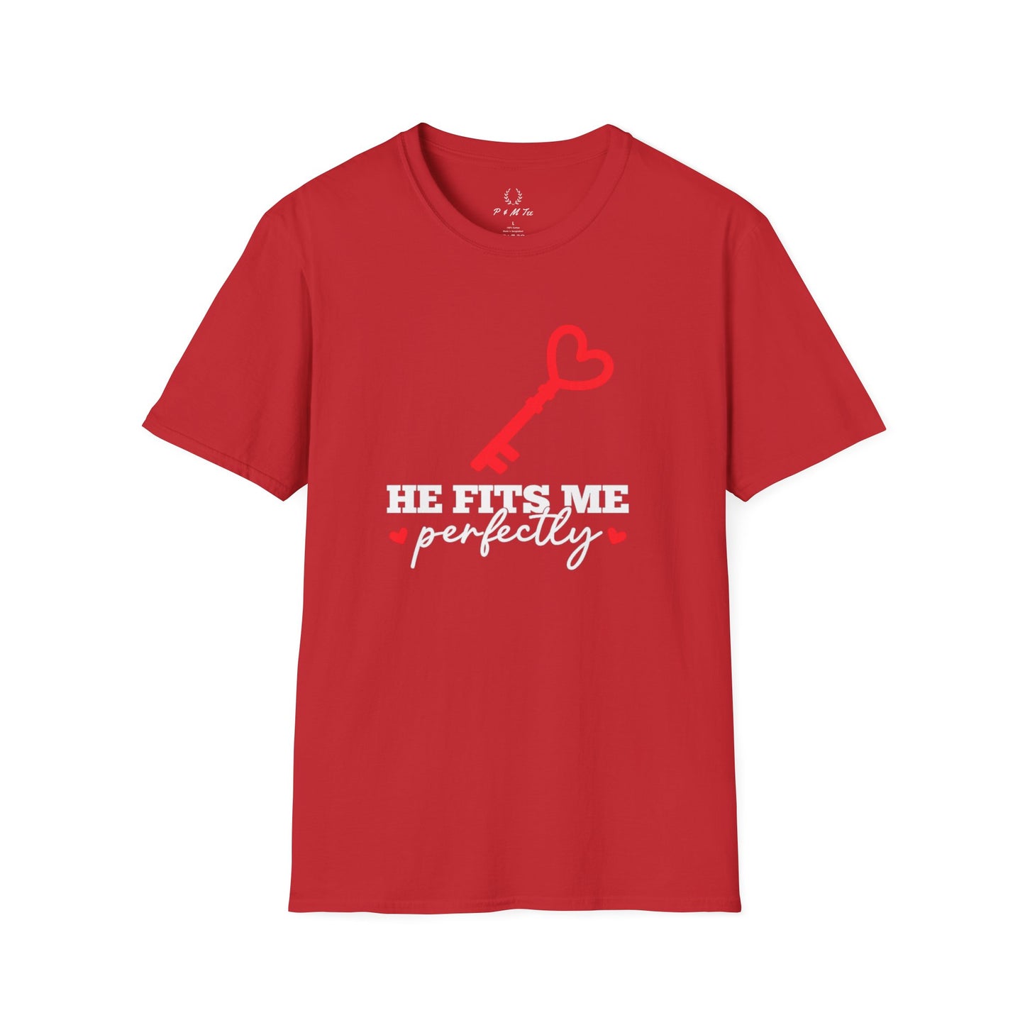 He Fits Me Perfectly Key Graphic T-Shirt | Romantic Couple Valentine's Tee