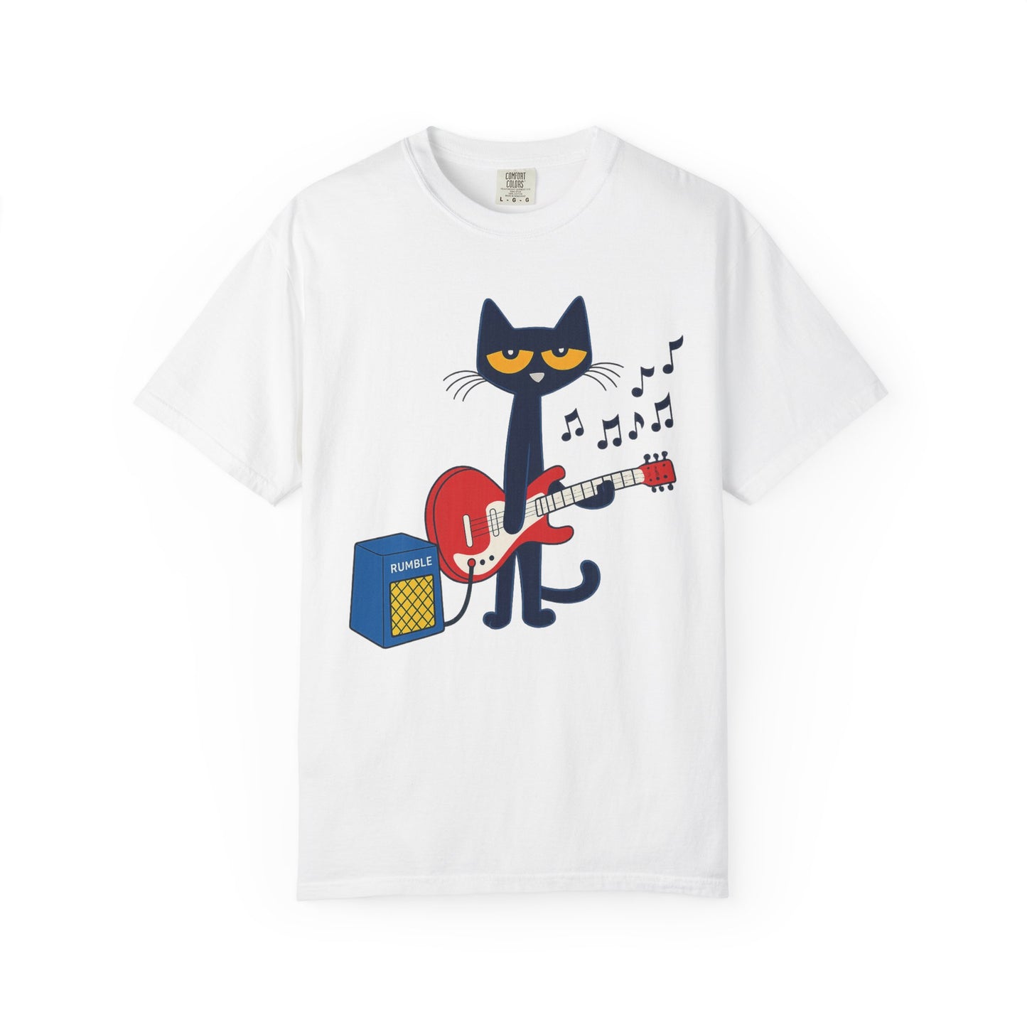 Meow & Roll T-Shirt – Cartoon Cat Playing Guitar