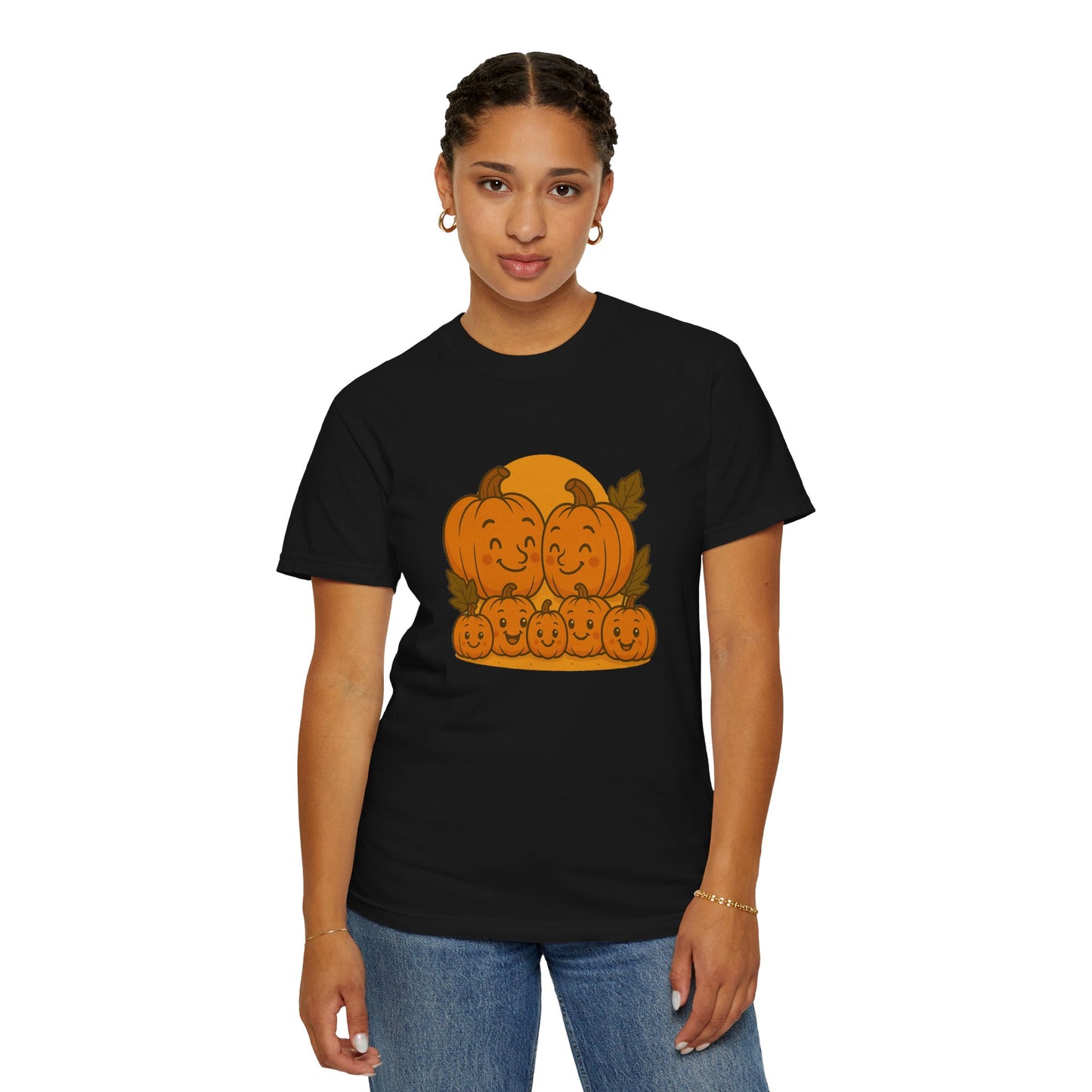 Cute Pumpkin Family T-Shirt with Five Baby Pumpkins – Fall Harvest Graphic Tee, Autumn Thanksgiving Shirt