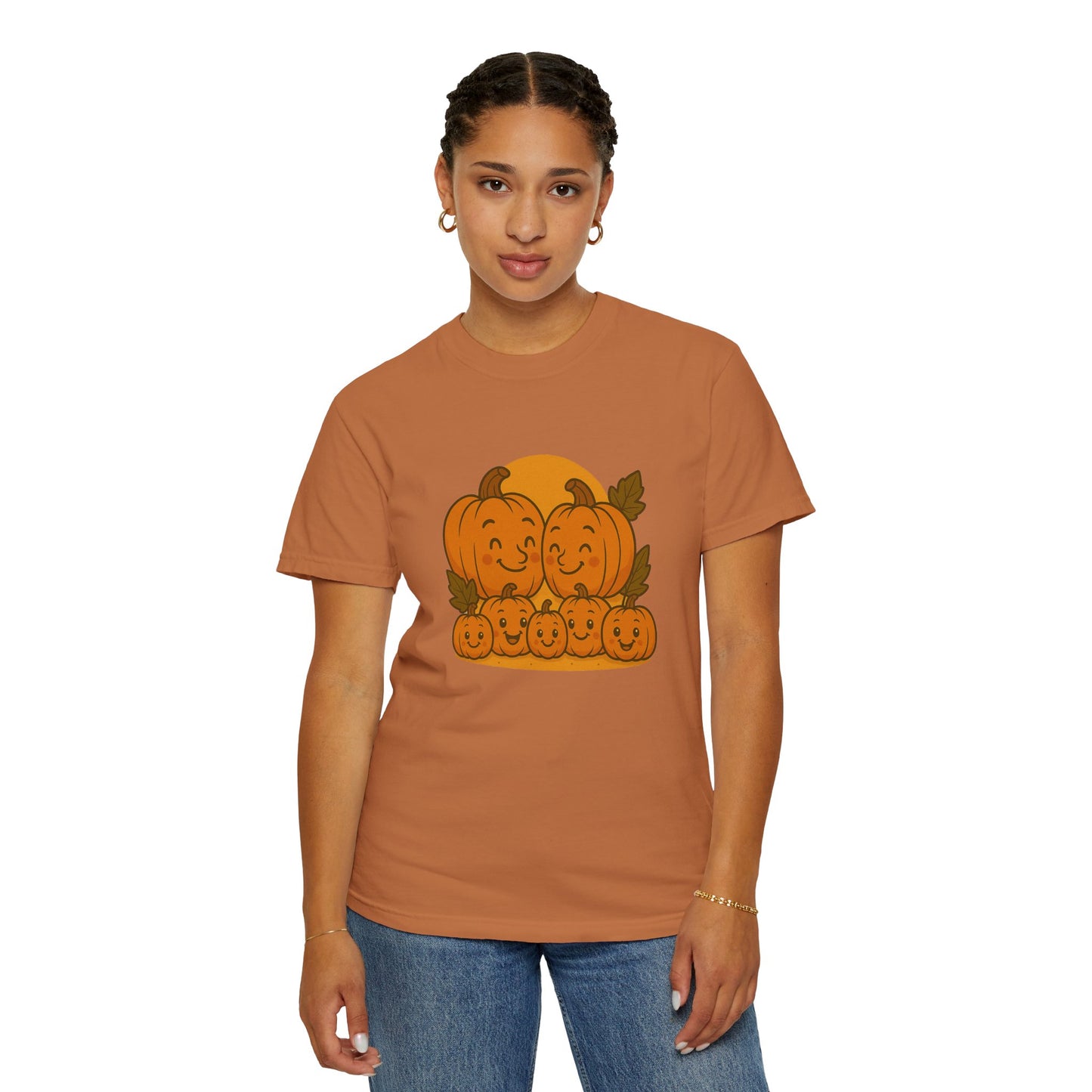 Cute Pumpkin Family T-Shirt with Five Baby Pumpkins – Fall Harvest Graphic Tee, Autumn Thanksgiving Shirt