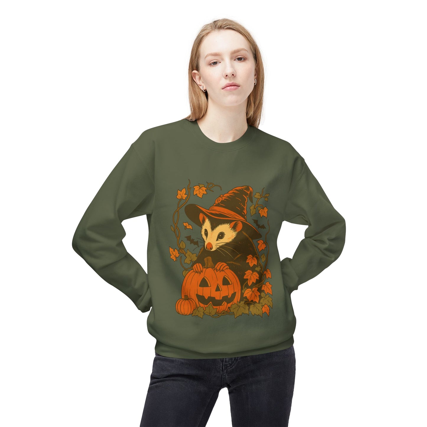Opossum Halloween Fleece Sweatshirt | Cute Spooky Season Goblincore Sweater