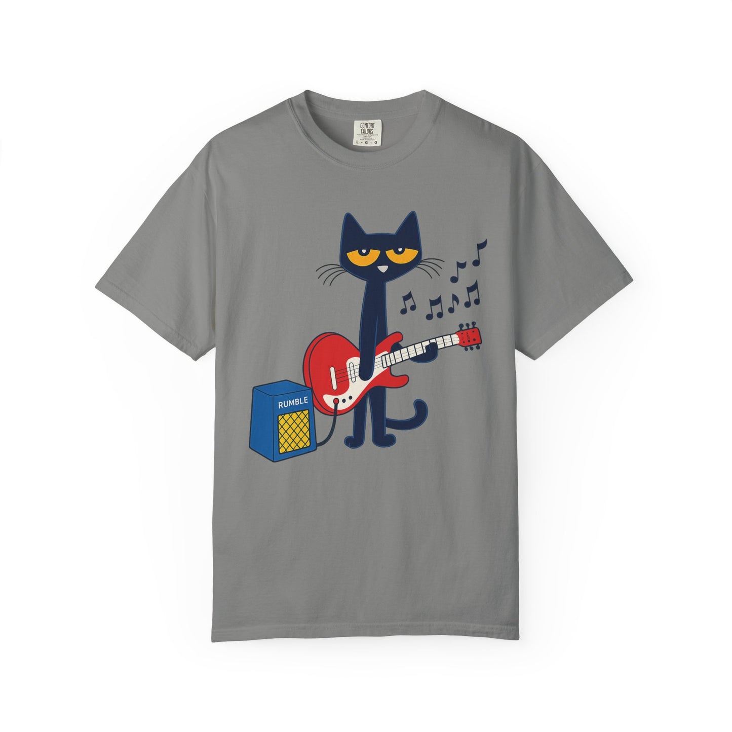 Meow & Roll T-Shirt – Cartoon Cat Playing Guitar
