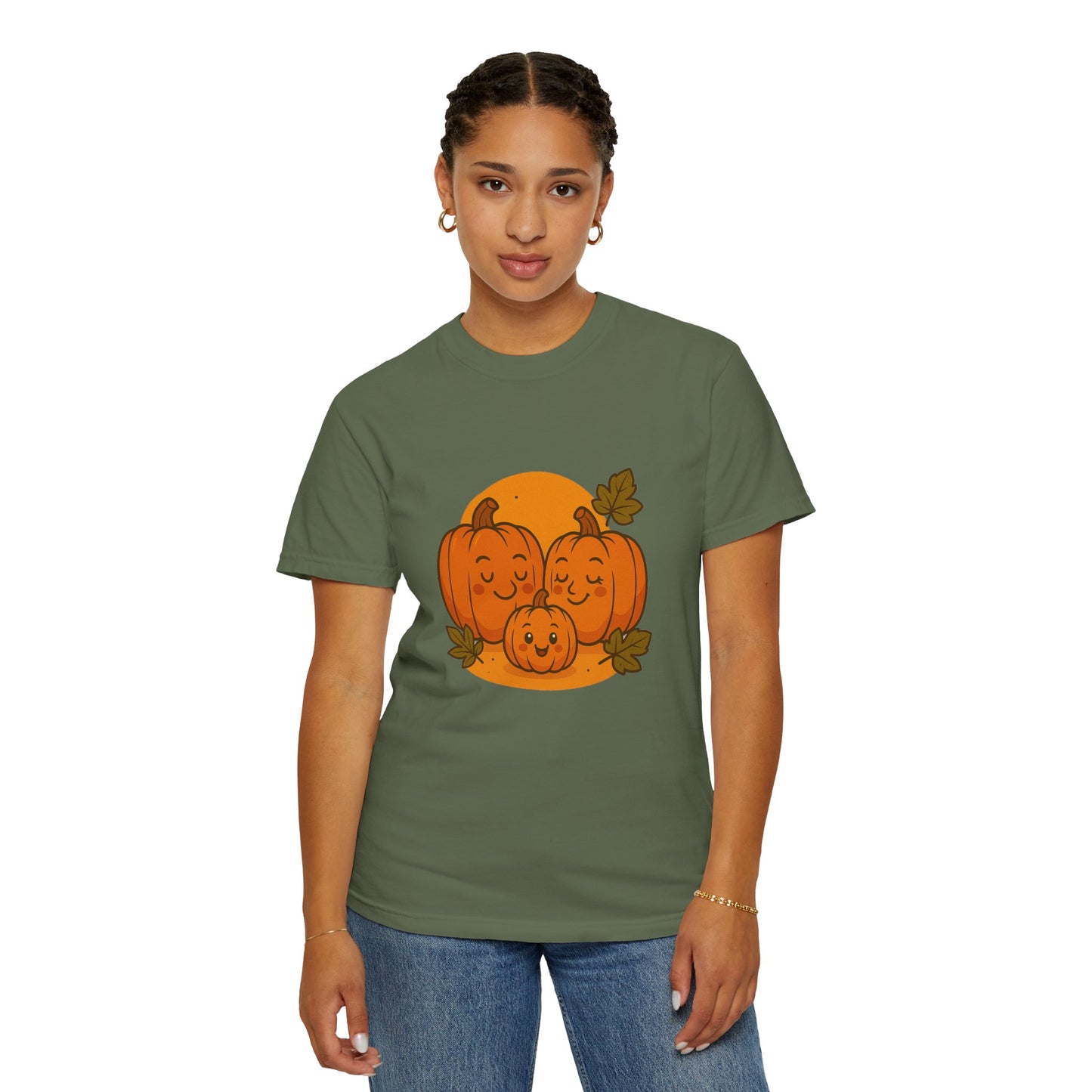 Cute Pumpkin Family T-Shirt with One Baby Pumpkin – Fall Harvest Graphic Tee, Autumn Thanksgiving Shirt