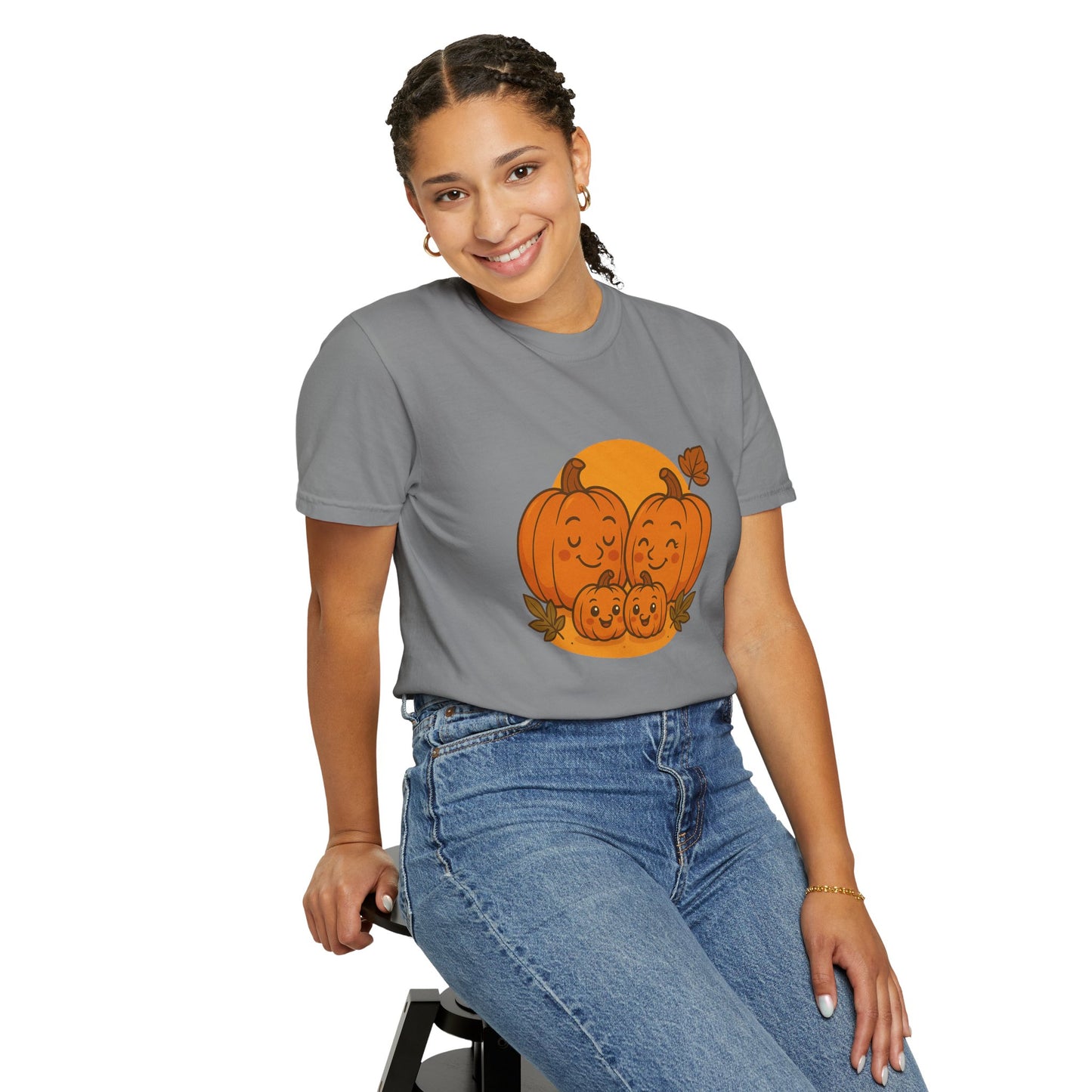 Cute Pumpkin Family T-Shirt with Two Baby Pumpkin – Fall Harvest Graphic Tee, Autumn Thanksgiving Shirt
