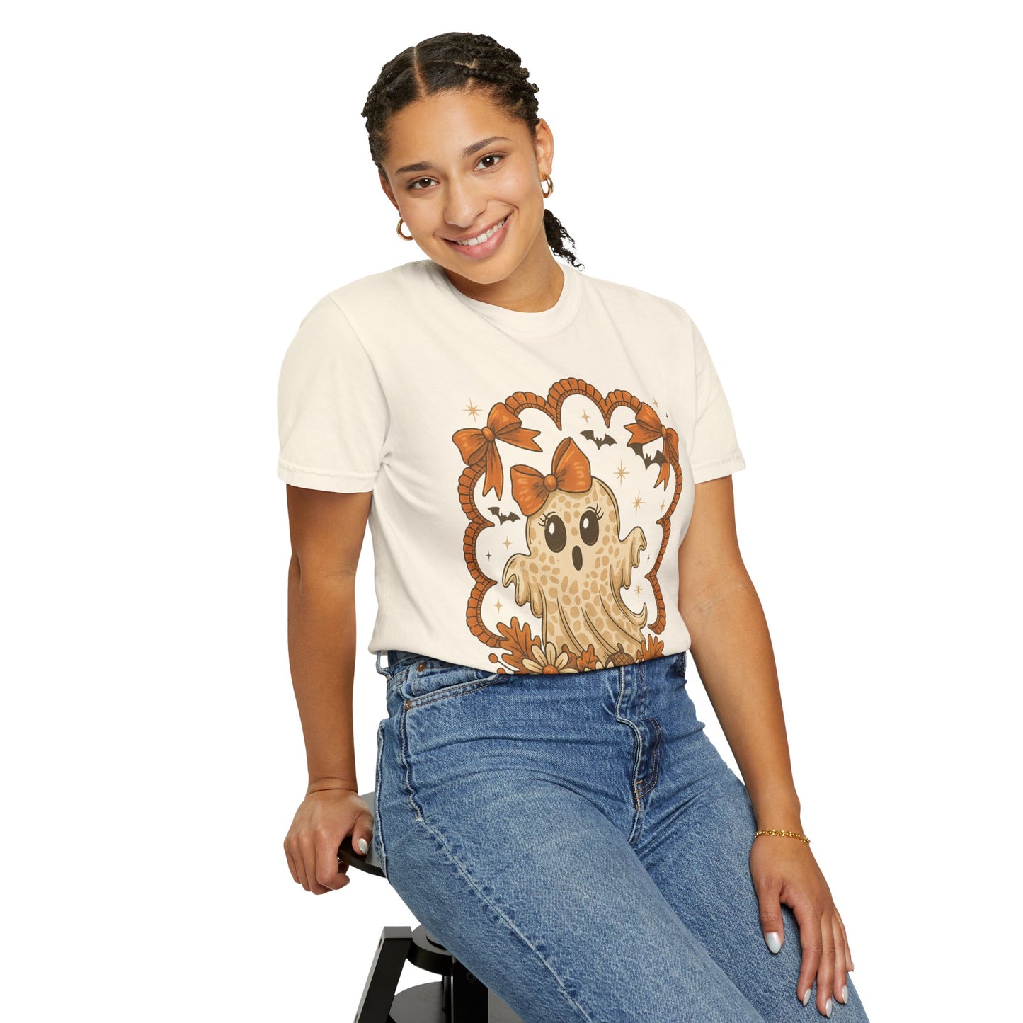 Cute Ghost T-Shirt, Halloween Graphic Tee with Bow, Spooky Season Fall Shirt for Women & Men