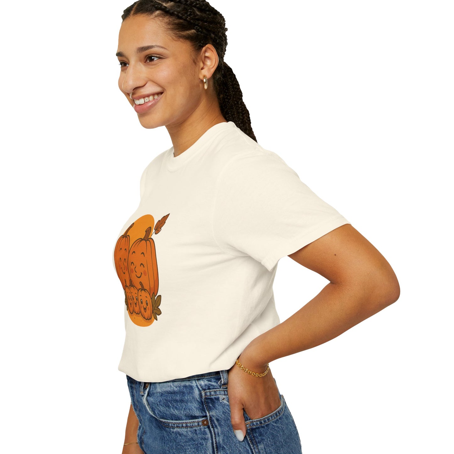 Cute Pumpkin Family T-Shirt with Three Baby Pumpkins – Fall Harvest Graphic Tee, Autumn Thanksgiving Shirt