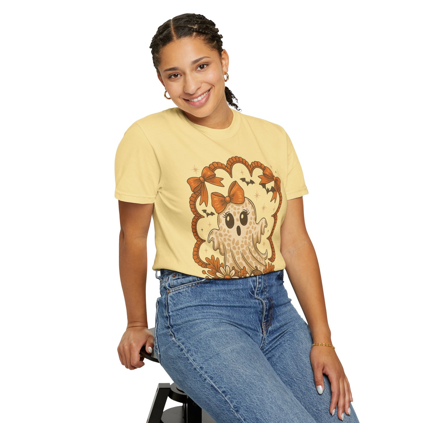 Cute Ghost T-Shirt, Halloween Graphic Tee with Bow, Spooky Season Fall Shirt for Women & Men