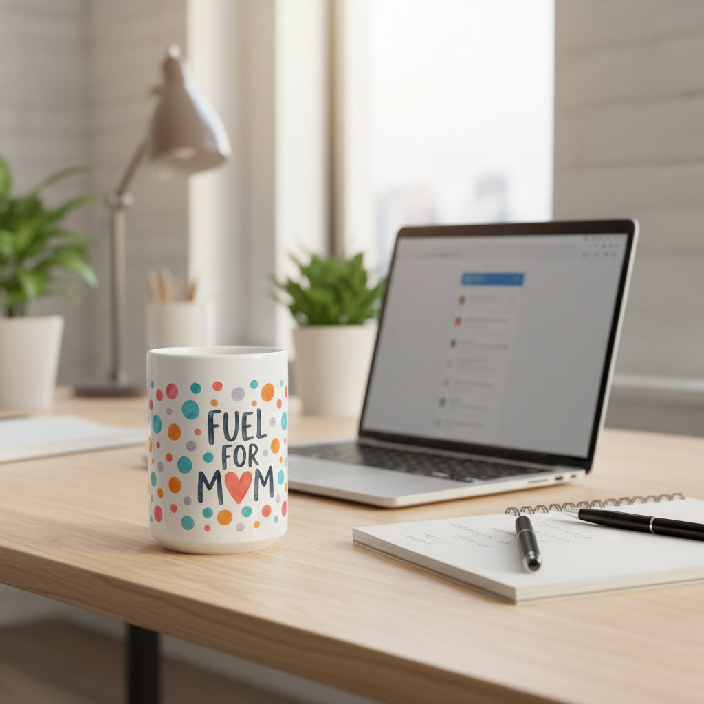 Fuel For Mom Ceramic Coffee Mug — Colorful Polka Dot 11oz & 15oz Mother’s Day Gift