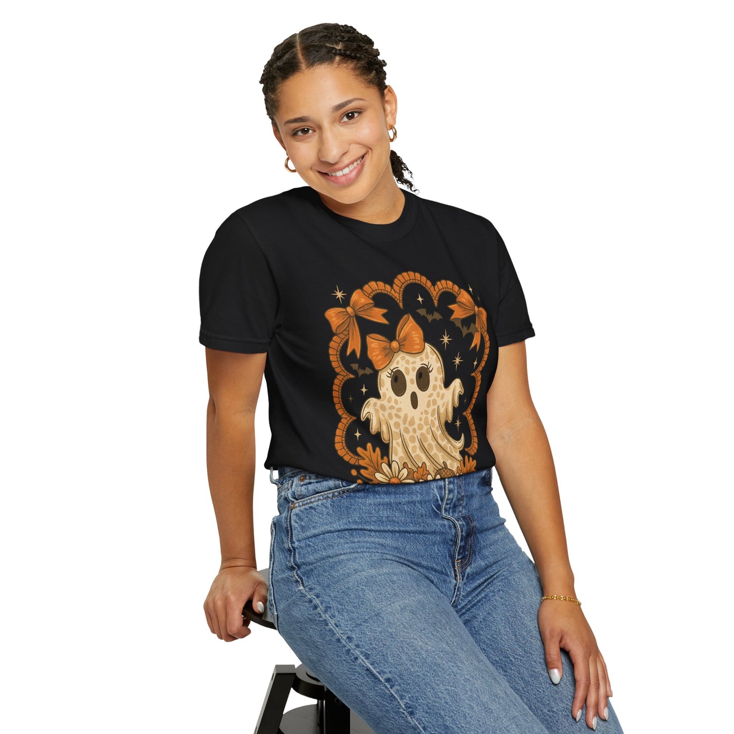 Cute Ghost T-Shirt, Halloween Graphic Tee with Bow, Spooky Season Fall Shirt for Women & Men
