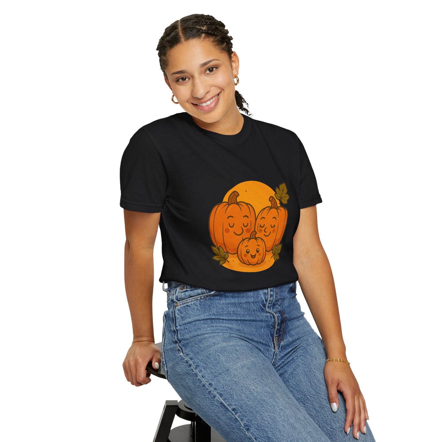 Cute Pumpkin Family T-Shirt with One Baby Pumpkin – Fall Harvest Graphic Tee, Autumn Thanksgiving Shirt