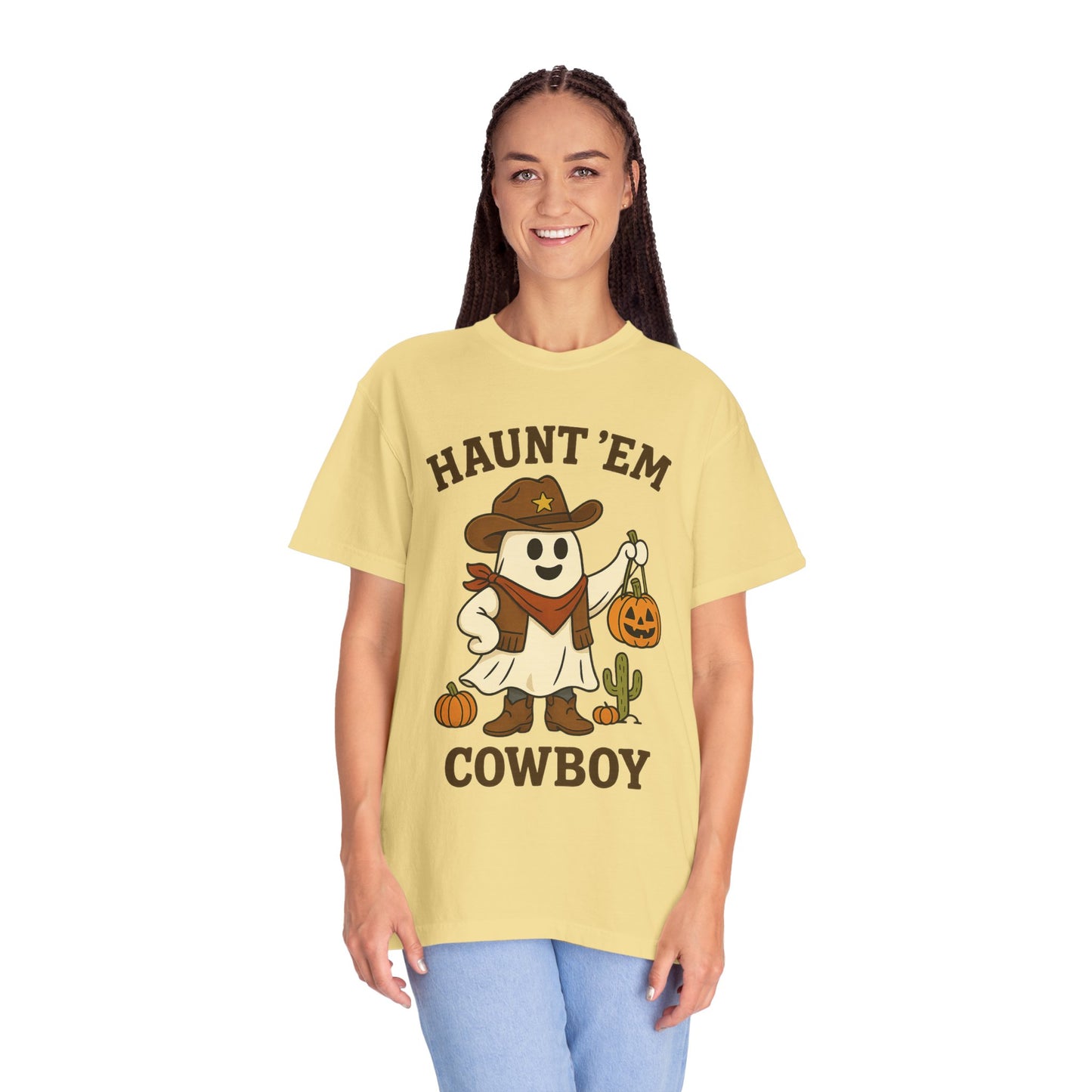 Halloween Cowboy T-Shirt, Unisex Tee, Fall Outfit, Festive Apparel, Pumpkin Costume, Haunt 'Em