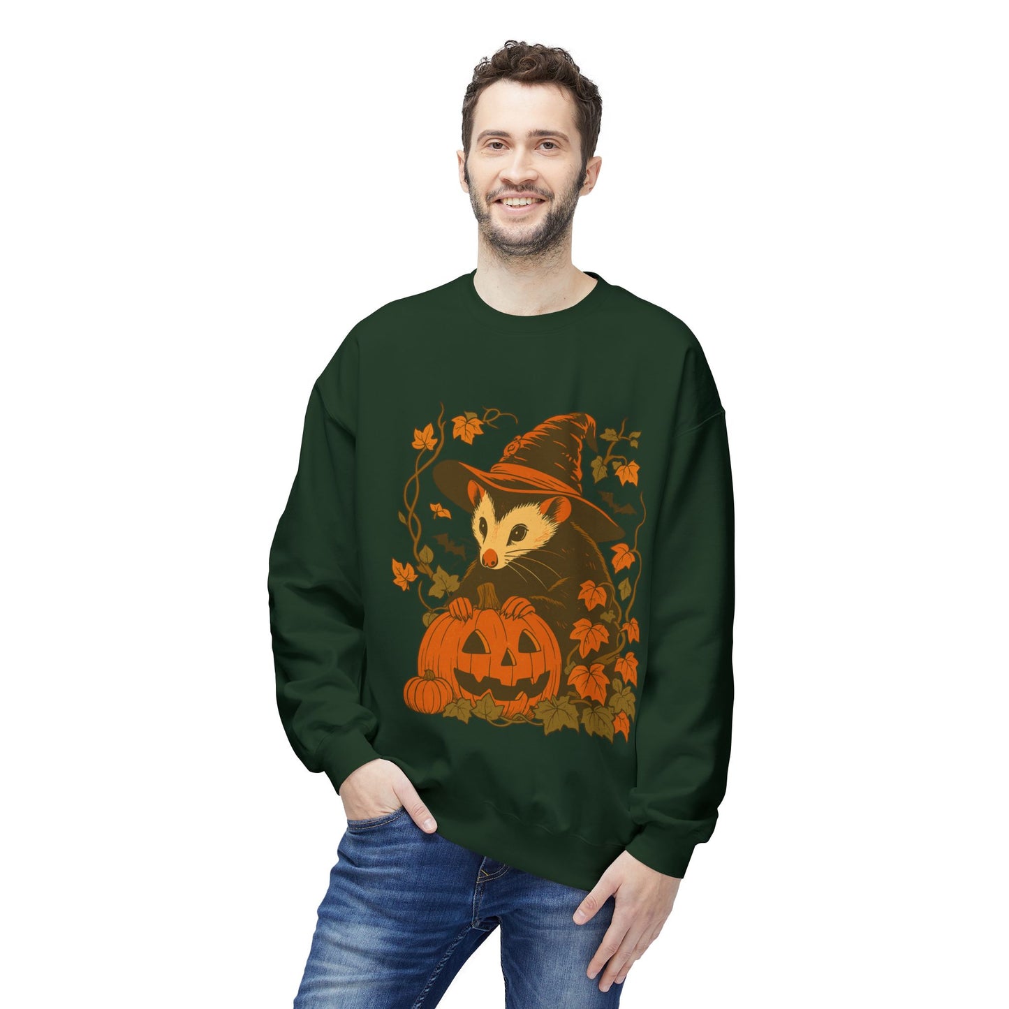 Opossum Halloween Fleece Sweatshirt | Cute Spooky Season Goblincore Sweater