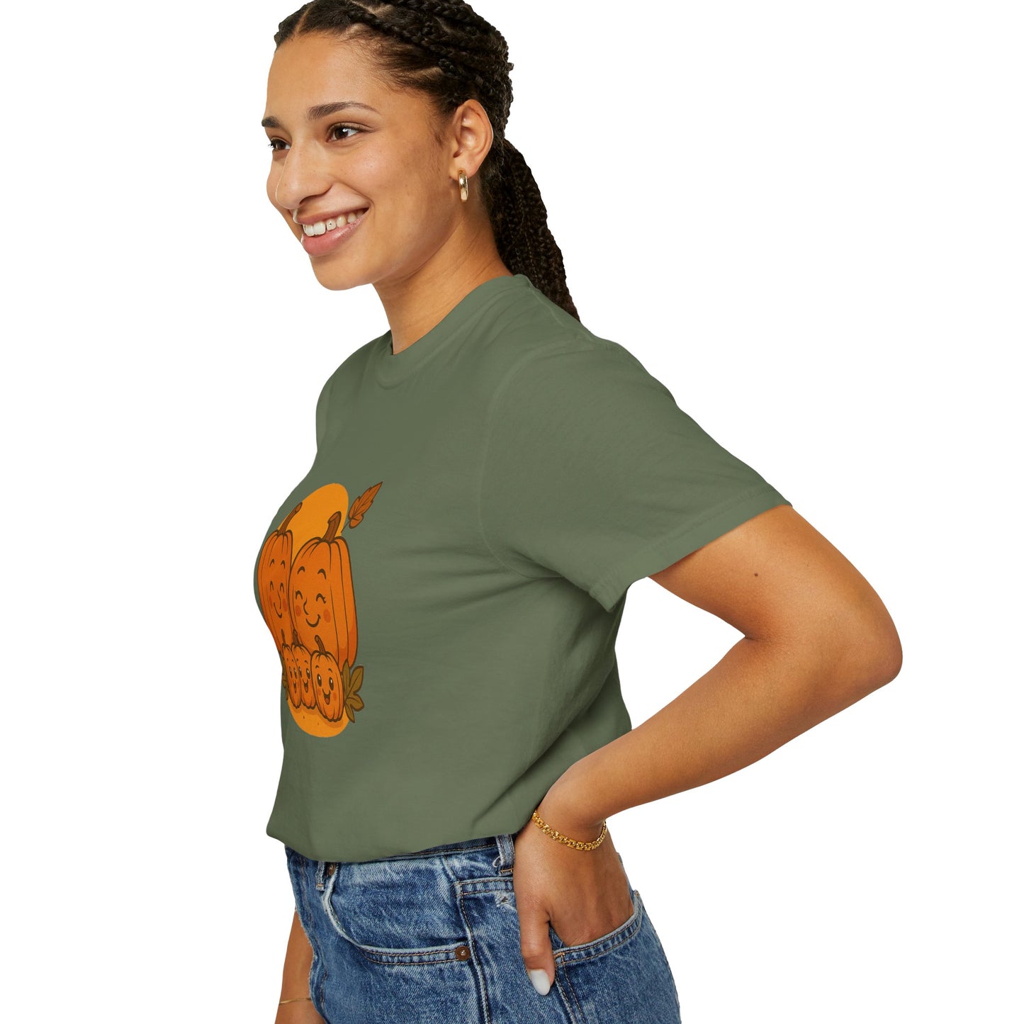 Cute Pumpkin Family T-Shirt with Three Baby Pumpkins – Fall Harvest Graphic Tee, Autumn Thanksgiving Shirt