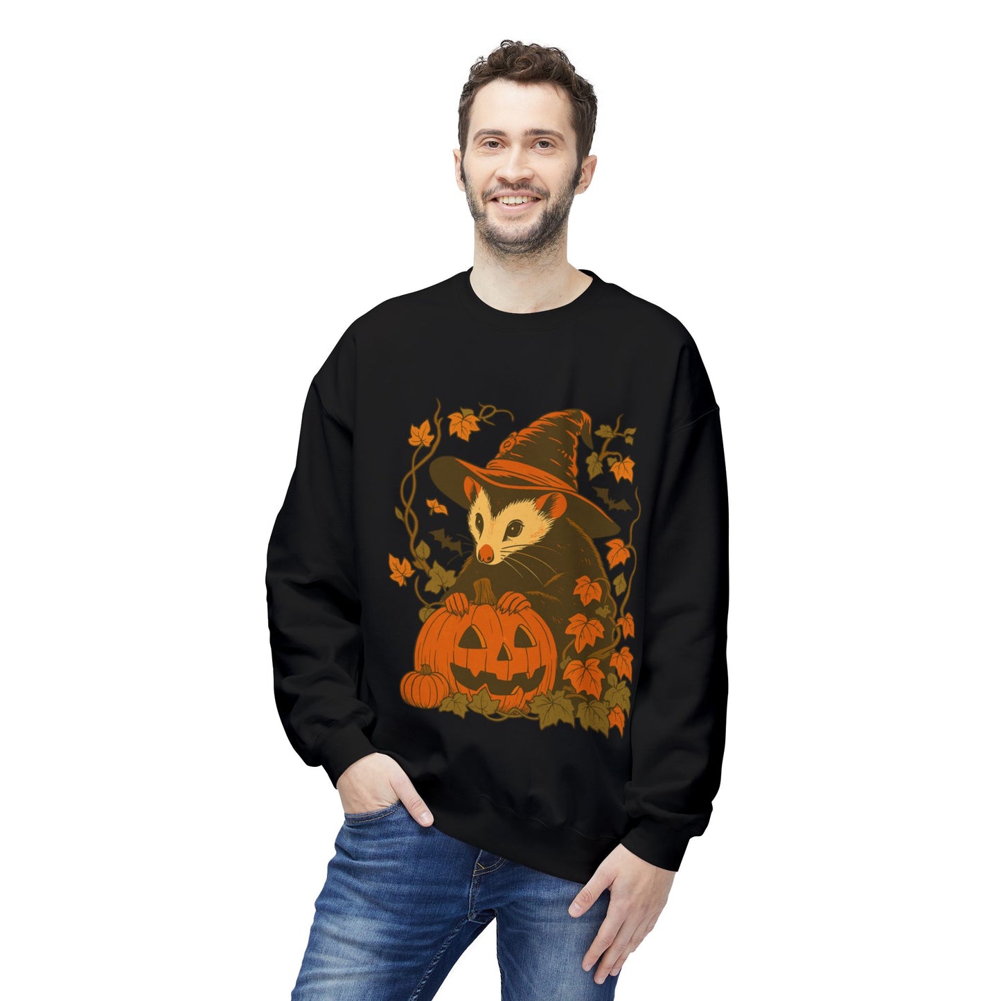 Opossum Halloween Fleece Sweatshirt | Cute Spooky Season Goblincore Sweater