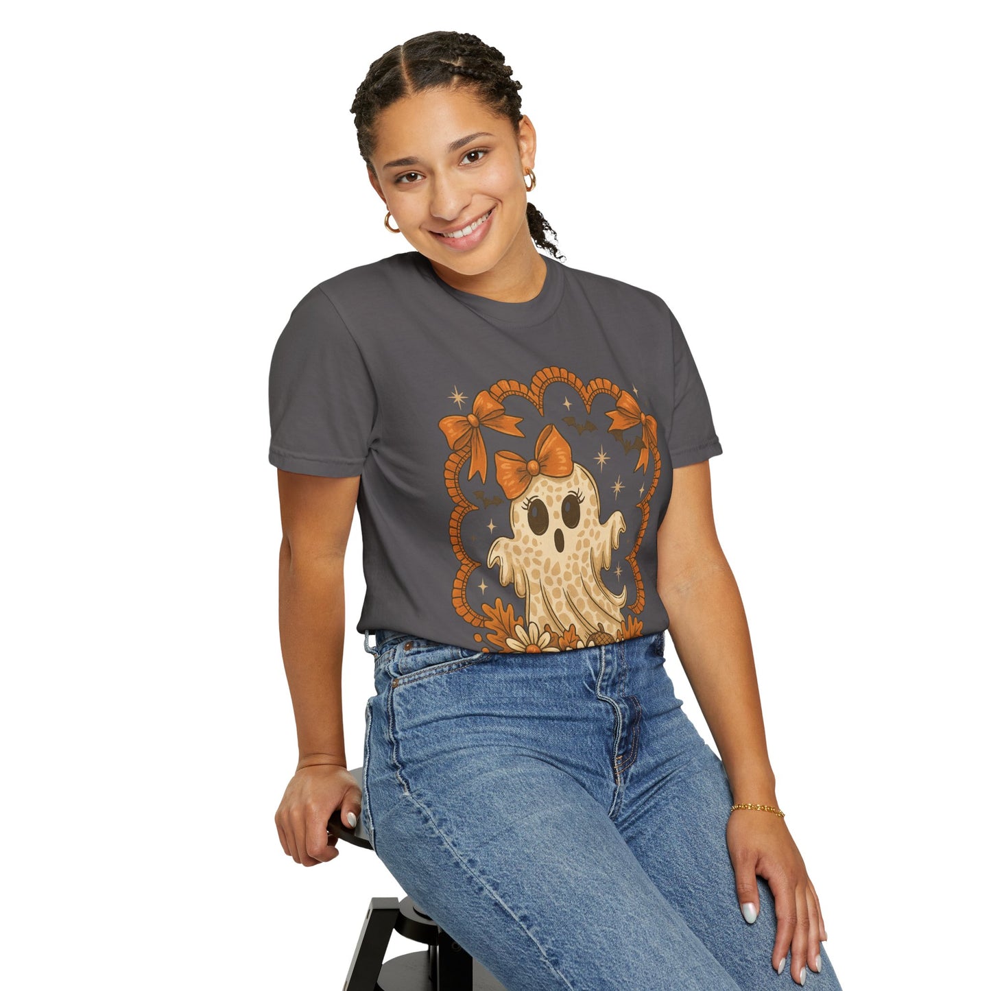 Cute Ghost T-Shirt, Halloween Graphic Tee with Bow, Spooky Season Fall Shirt for Women & Men