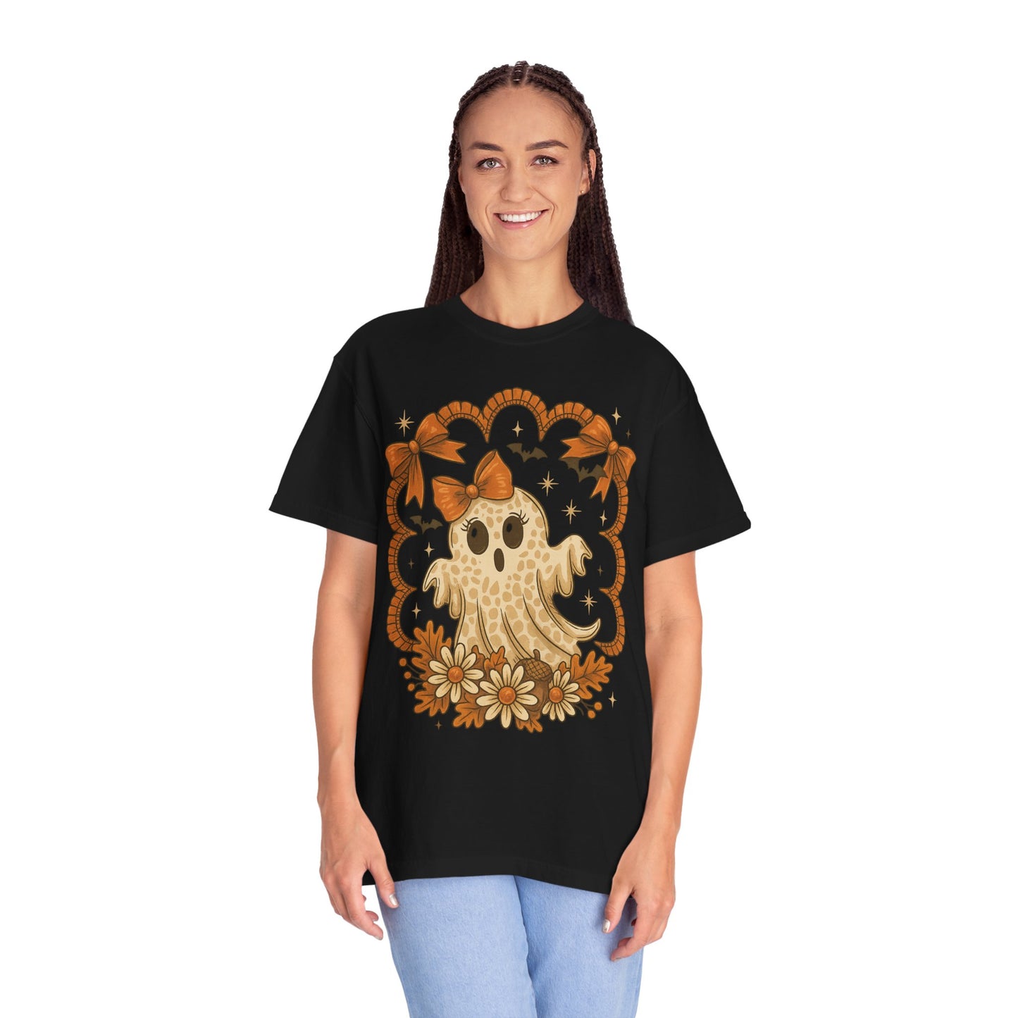 Cute Ghost T-Shirt, Halloween Graphic Tee with Bow, Spooky Season Fall Shirt for Women & Men