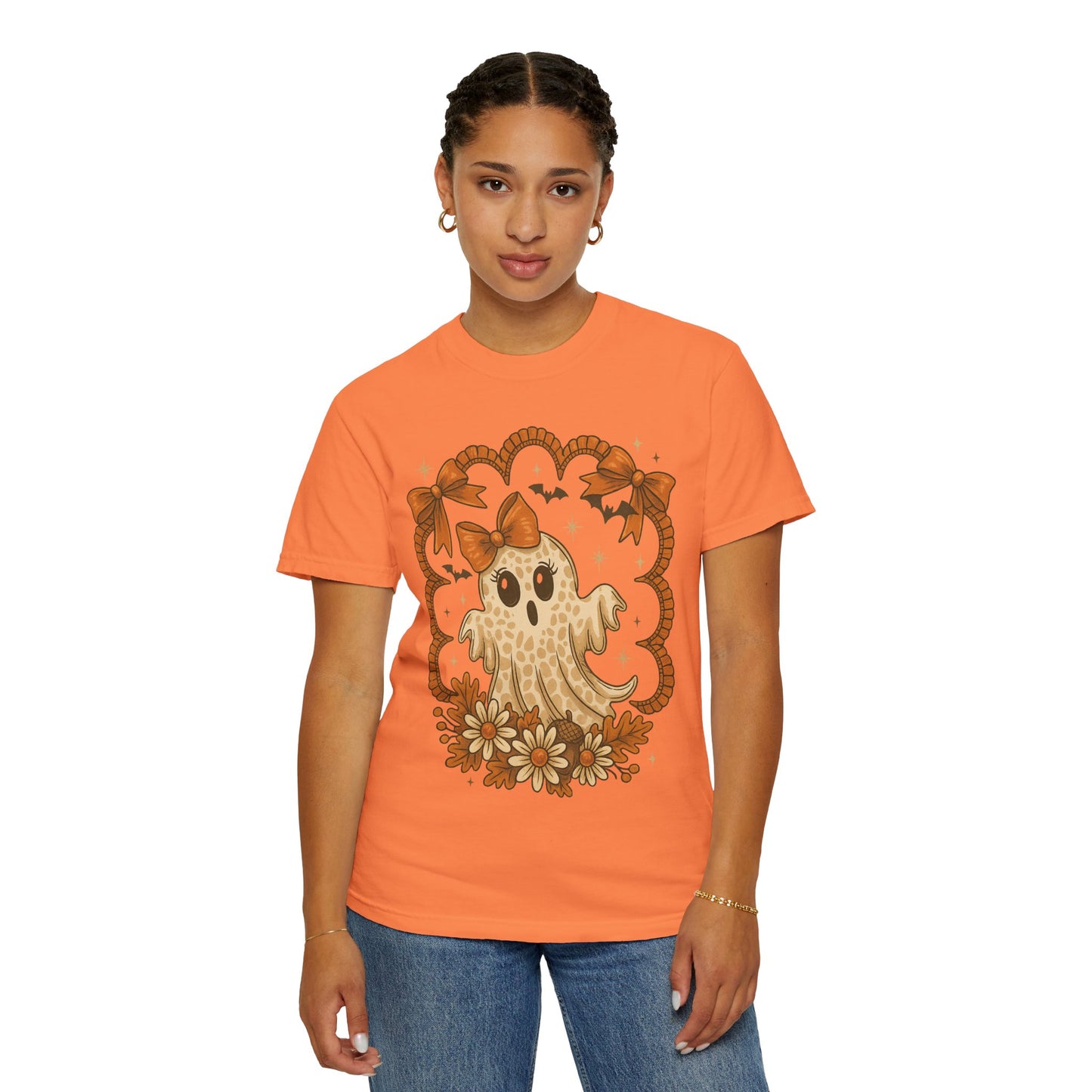 Cute Ghost T-Shirt, Halloween Graphic Tee with Bow, Spooky Season Fall Shirt for Women & Men