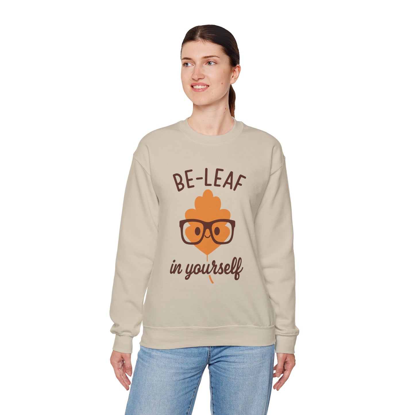 Fall-Themed Crewneck Sweatshirt | 'Be-Leaf in Yourself' | Cozy Autumn Gift | Fall Puns