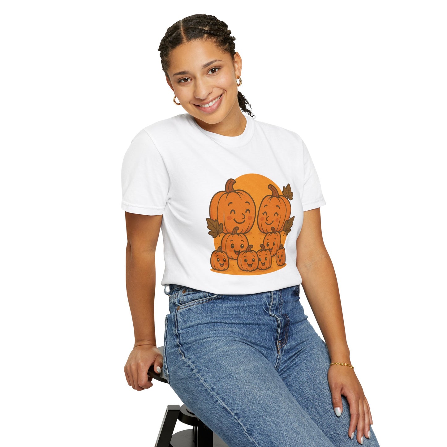 Cute Pumpkin Family T-Shirt with Six Baby Pumpkins – Fall Harvest Graphic Tee, Autumn Thanksgiving Shirt