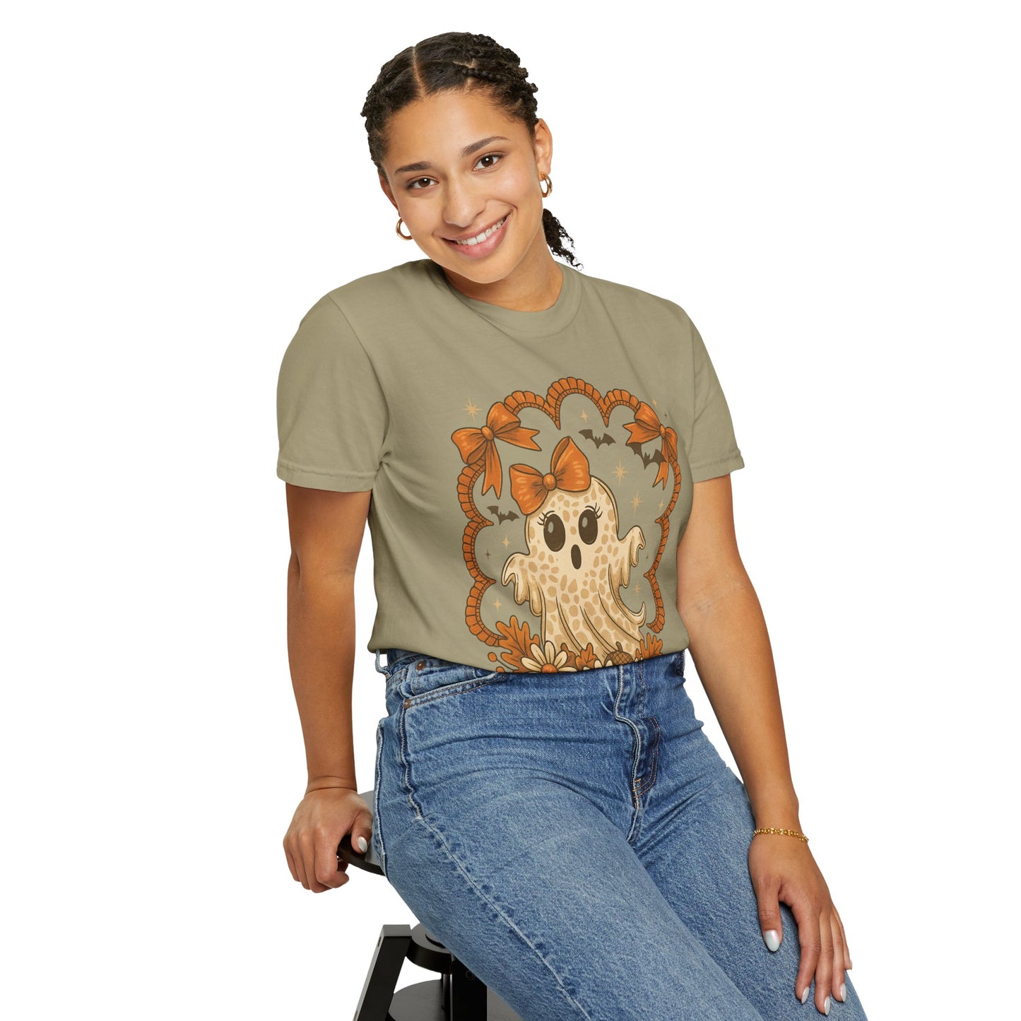 Cute Ghost T-Shirt, Halloween Graphic Tee with Bow, Spooky Season Fall Shirt for Women & Men
