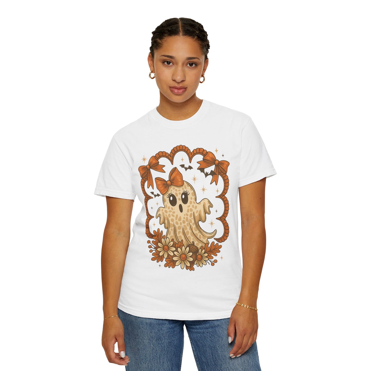 Cute Ghost T-Shirt, Halloween Graphic Tee with Bow, Spooky Season Fall Shirt for Women & Men