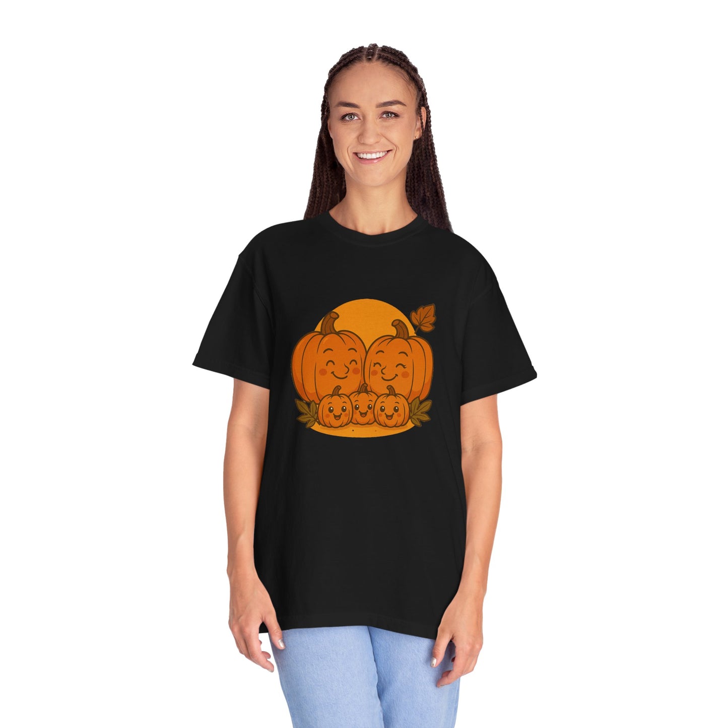 Cute Pumpkin Family T-Shirt with Three Baby Pumpkins – Fall Harvest Graphic Tee, Autumn Thanksgiving Shirt