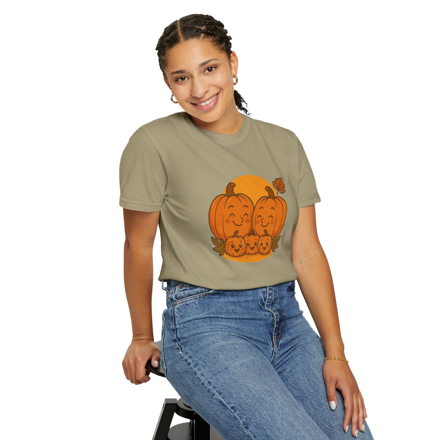 Cute Pumpkin Family T-Shirt with Three Baby Pumpkins – Fall Harvest Graphic Tee, Autumn Thanksgiving Shirt