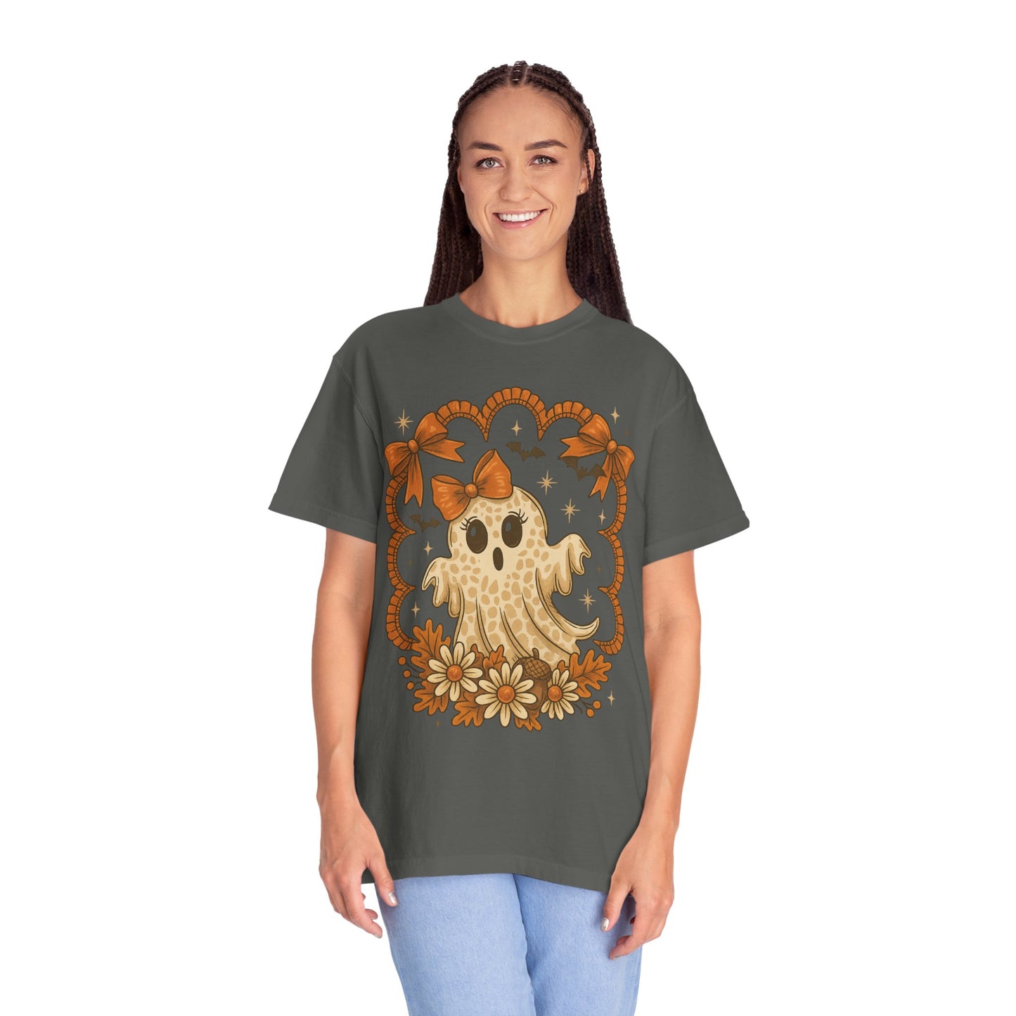 Cute Ghost T-Shirt, Halloween Graphic Tee with Bow, Spooky Season Fall Shirt for Women & Men
