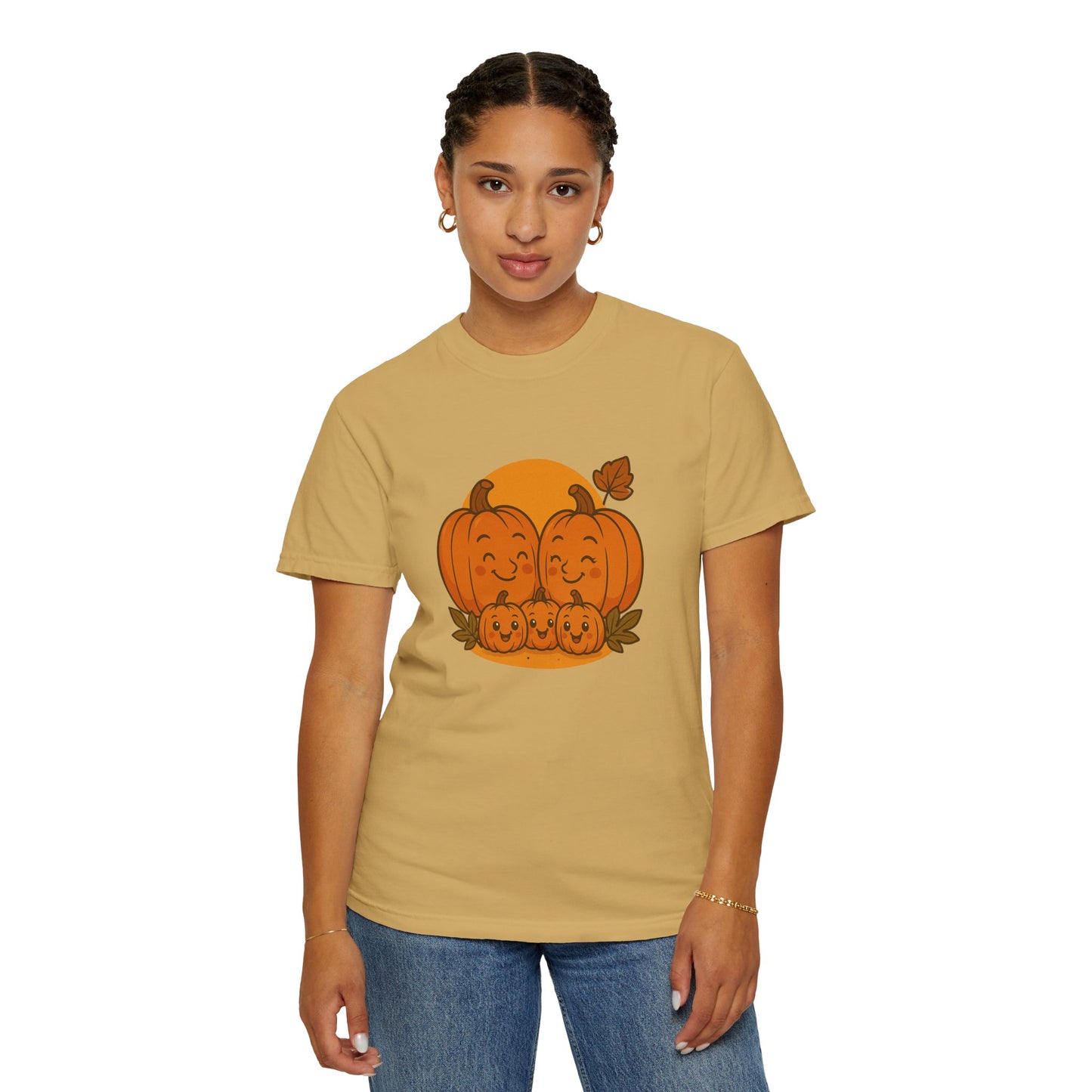 Cute Pumpkin Family T-Shirt with Three Baby Pumpkins – Fall Harvest Graphic Tee, Autumn Thanksgiving Shirt