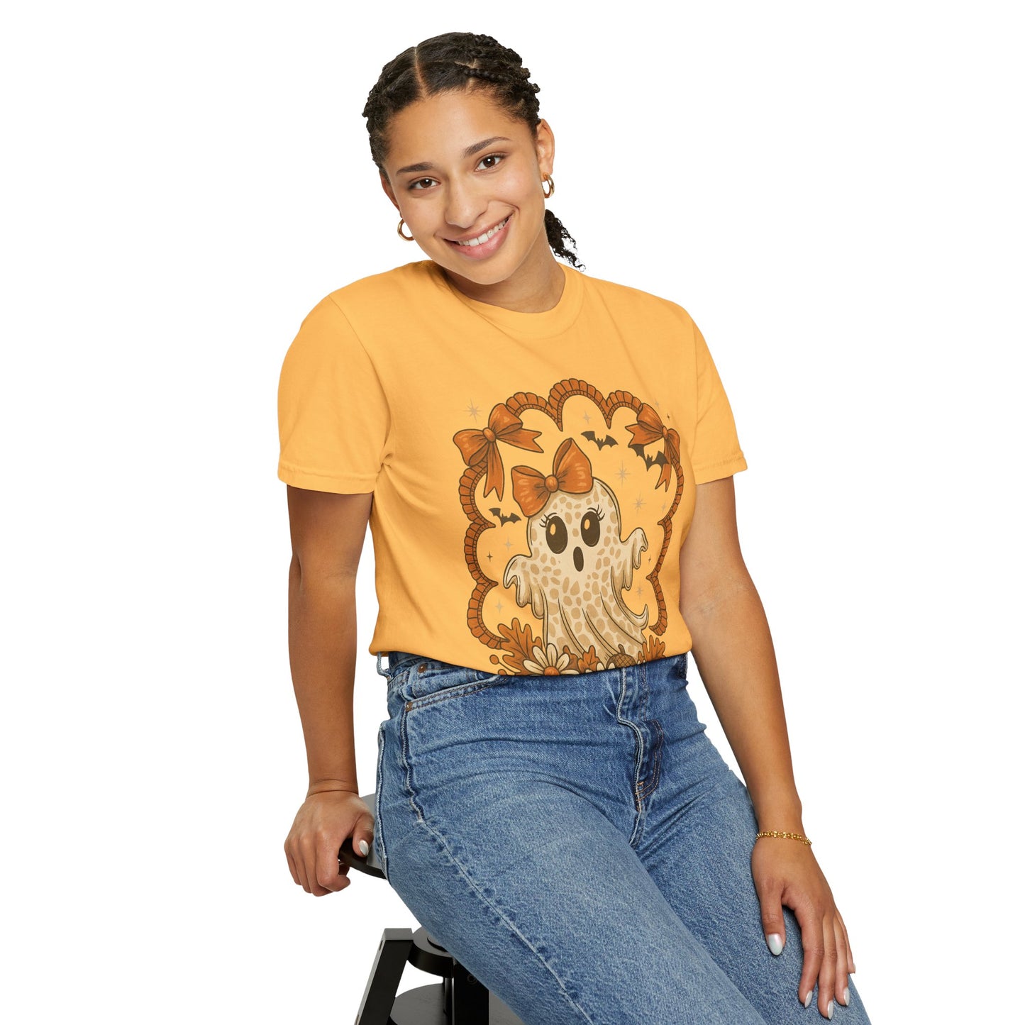 Cute Ghost T-Shirt, Halloween Graphic Tee with Bow, Spooky Season Fall Shirt for Women & Men