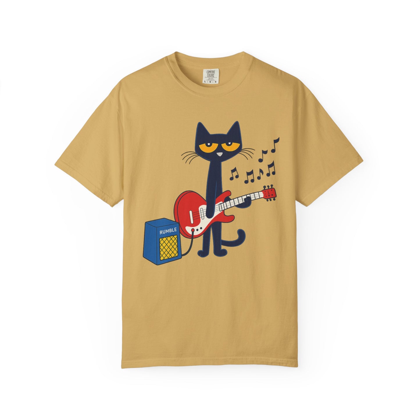 Meow & Roll T-Shirt – Cartoon Cat Playing Guitar