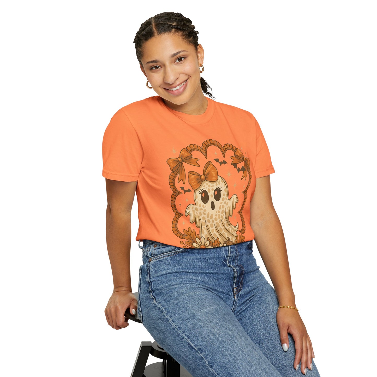 Cute Ghost T-Shirt, Halloween Graphic Tee with Bow, Spooky Season Fall Shirt for Women & Men