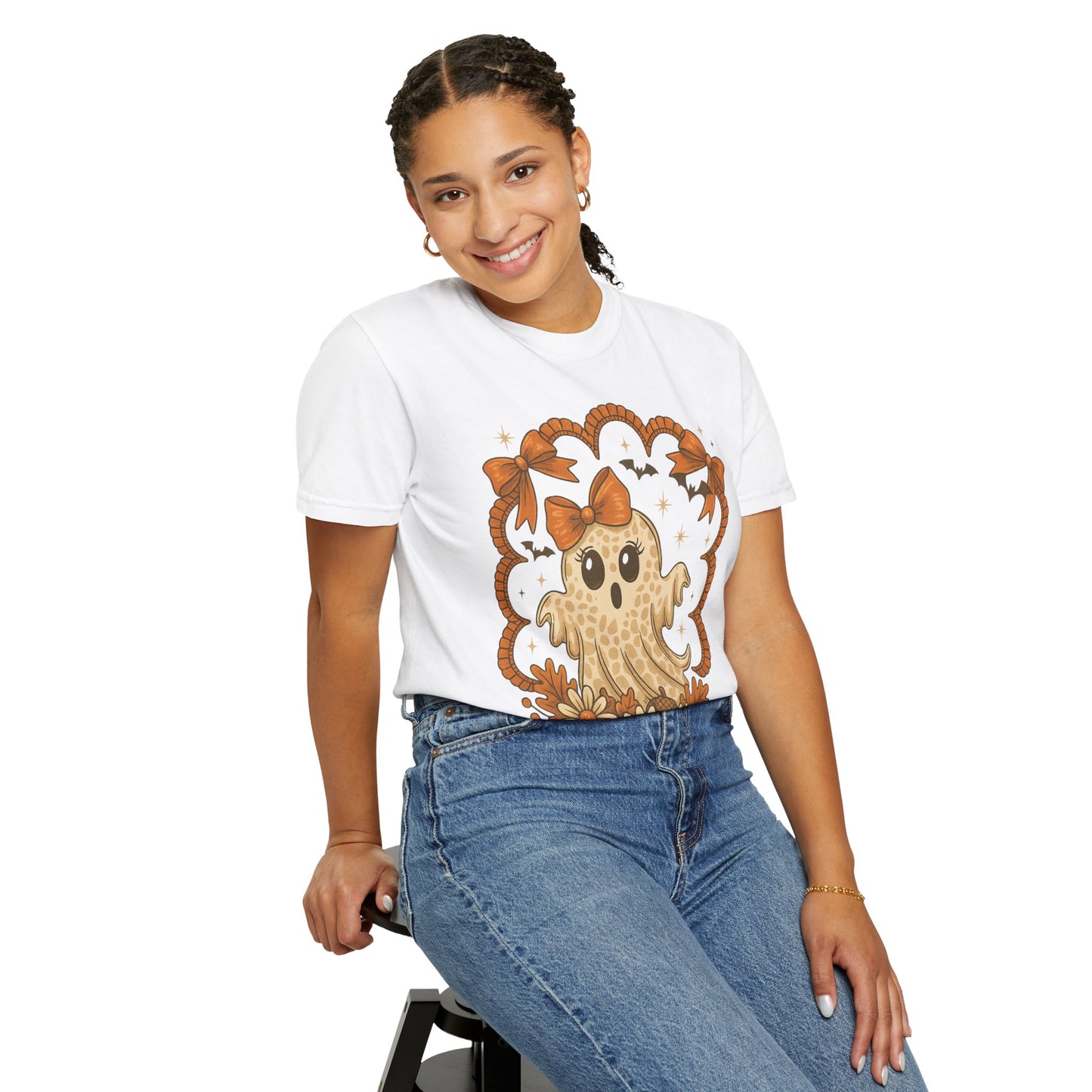 Cute Ghost T-Shirt, Halloween Graphic Tee with Bow, Spooky Season Fall Shirt for Women & Men