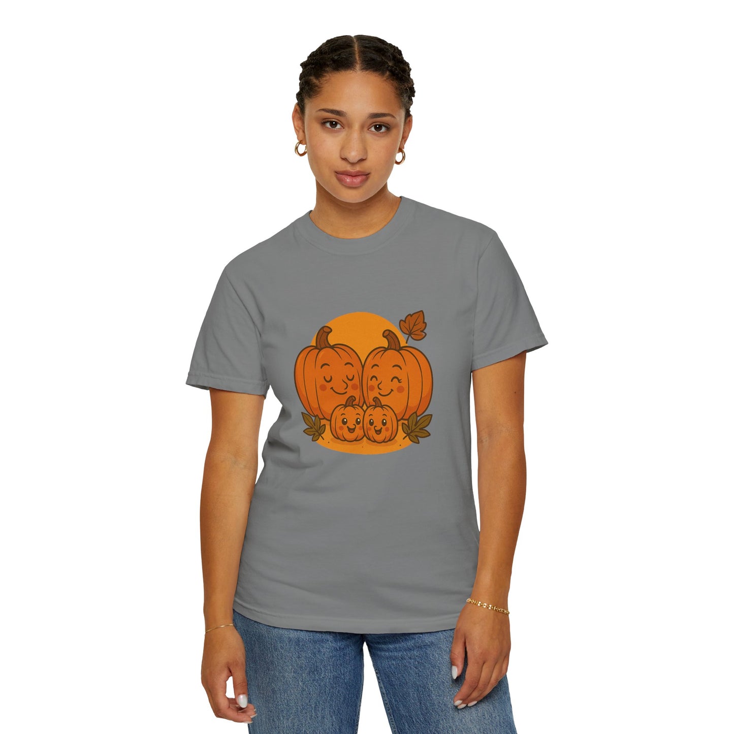 Cute Pumpkin Family T-Shirt with Two Baby Pumpkin – Fall Harvest Graphic Tee, Autumn Thanksgiving Shirt