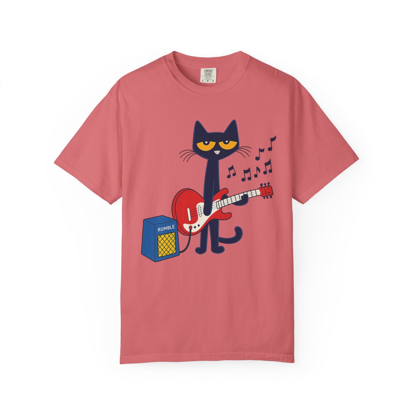 Meow & Roll T-Shirt – Cartoon Cat Playing Guitar